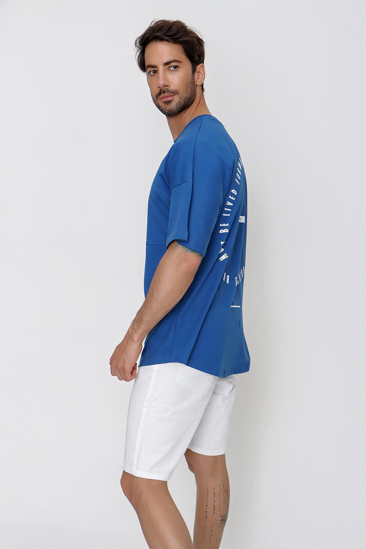 Chuba Erkek Loose Fit Spor Kesim Baskılı T-Shirt Mavi 22SM251