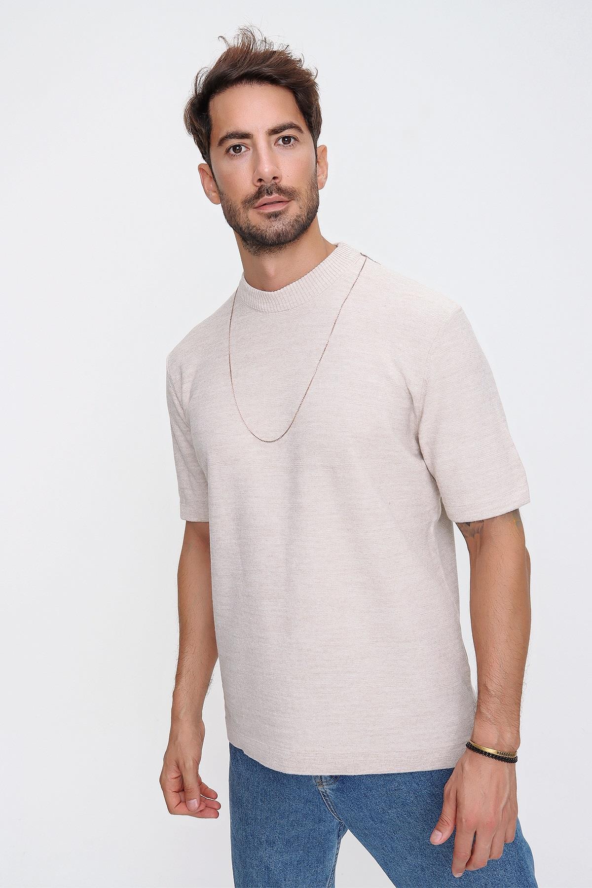 Chuba Erkek Oversize Triko T-Shirt Bej 20W188