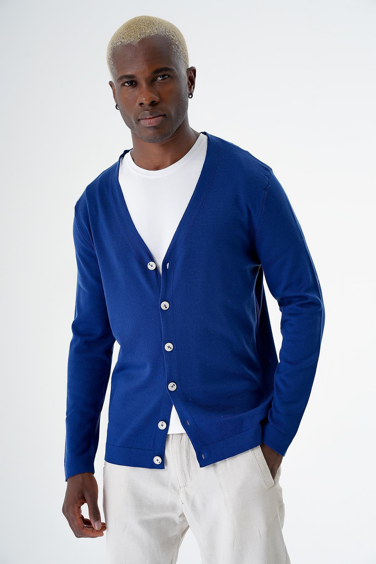 Chuba Erkek Pamuklu Düğmeli Standart Fit Casual Triko Hırka Navy 24S277