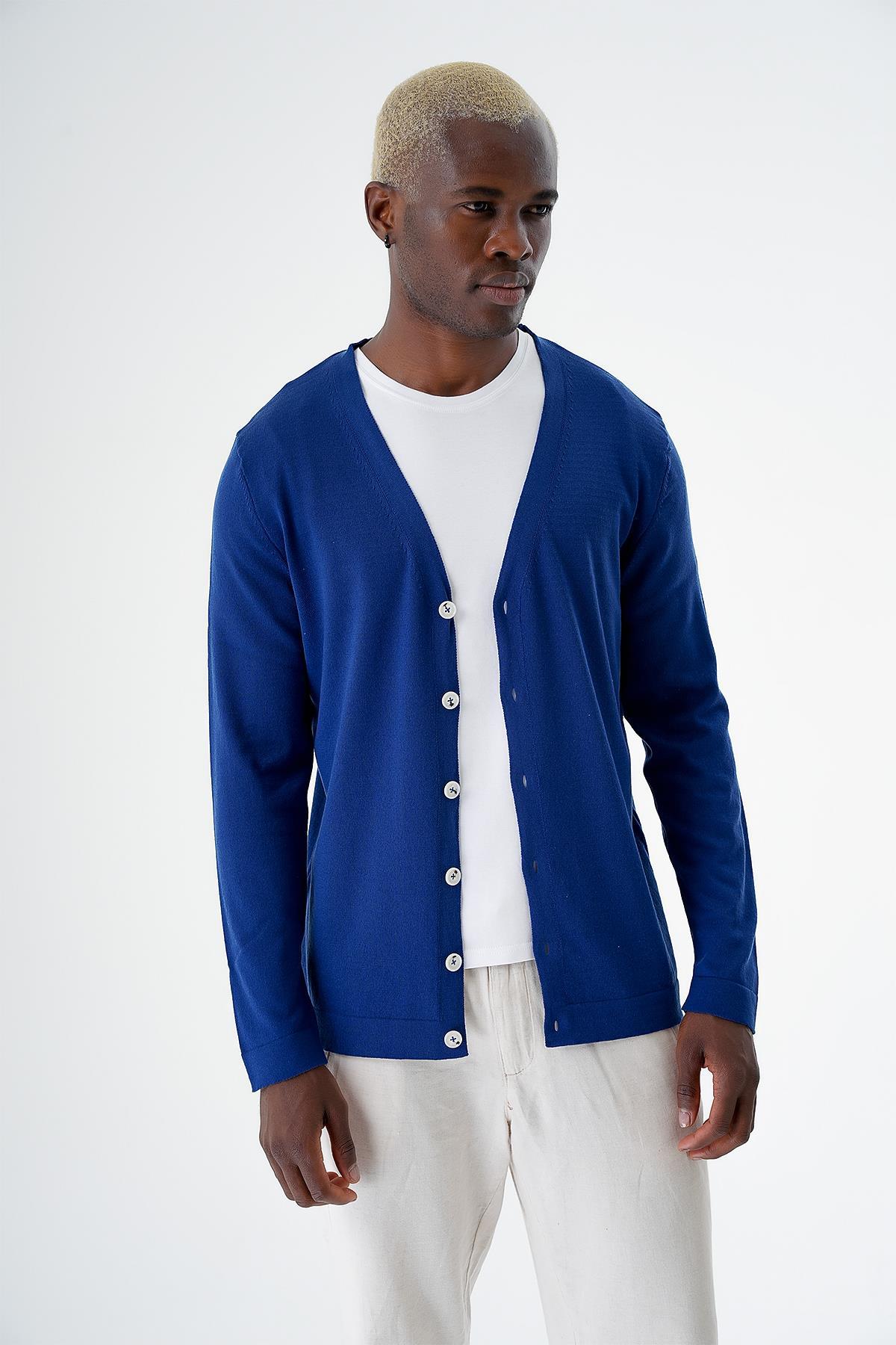 Chuba Erkek Pamuklu Düğmeli Standart Fit Casual Triko Hırka Navy 24S277