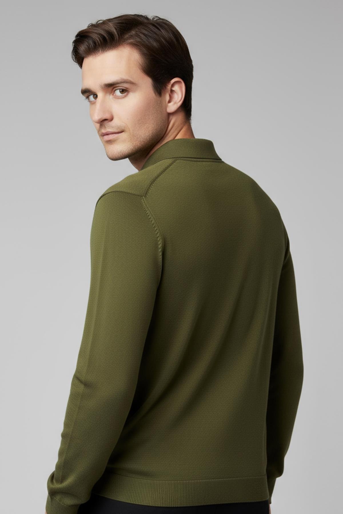 Chuba Erkek Polo Yaka Düğmeli Triko Kazak Haki 26W2012