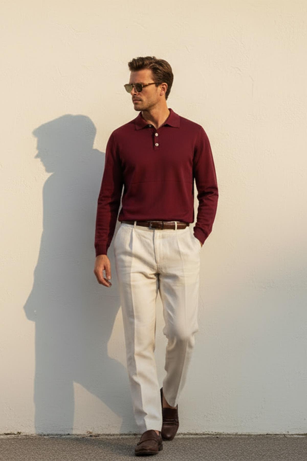 Chuba Erkek Polo Yaka Düğmeli Triko Kazak Bordo 26W2012