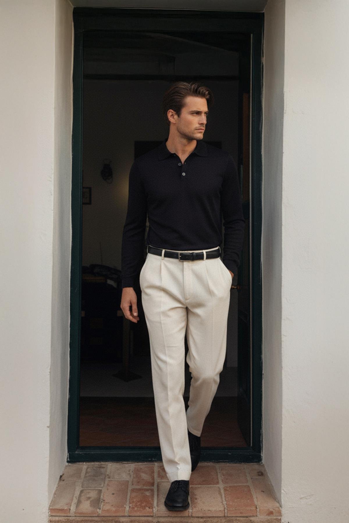 Chuba Erkek Polo Yaka Düğmeli Triko Kazak Siyah 26W2012