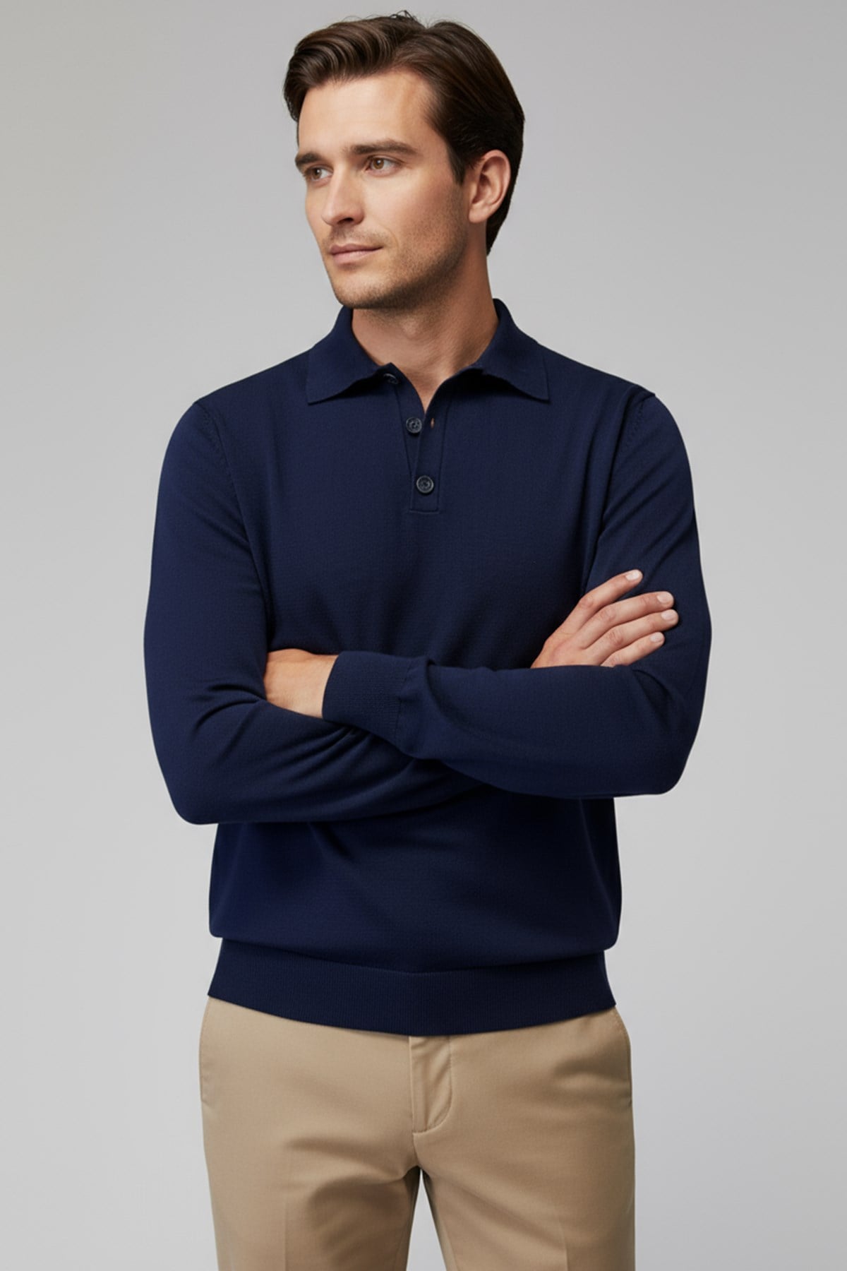 Chuba Erkek Polo Yaka Düğmeli Triko Kazak Lacivert 26W2012