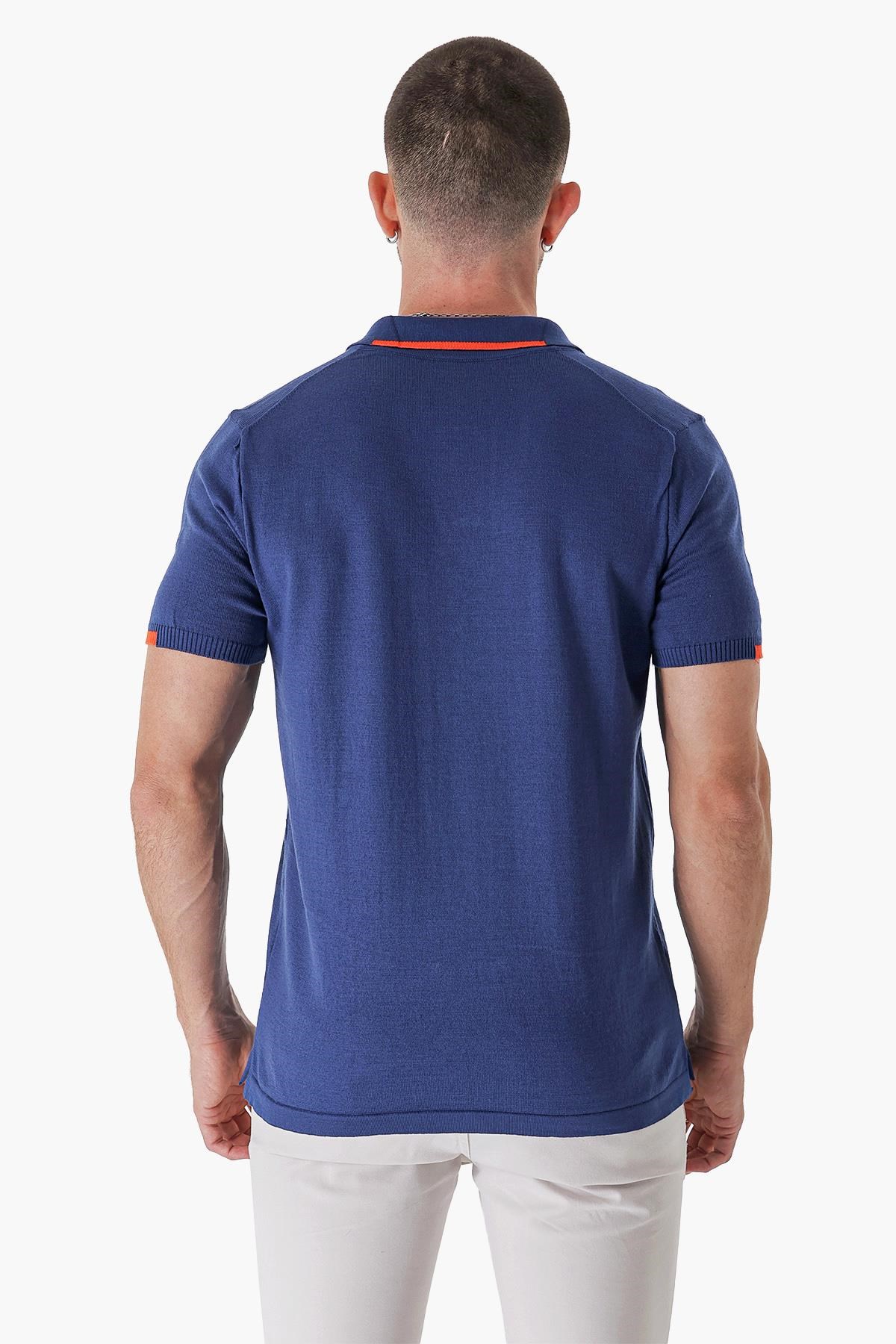 Chuba Erkek Polo Yaka Kontrast Çizgi Detaylı Pamuklu İnce Triko T-Shirt Navy 22SM209