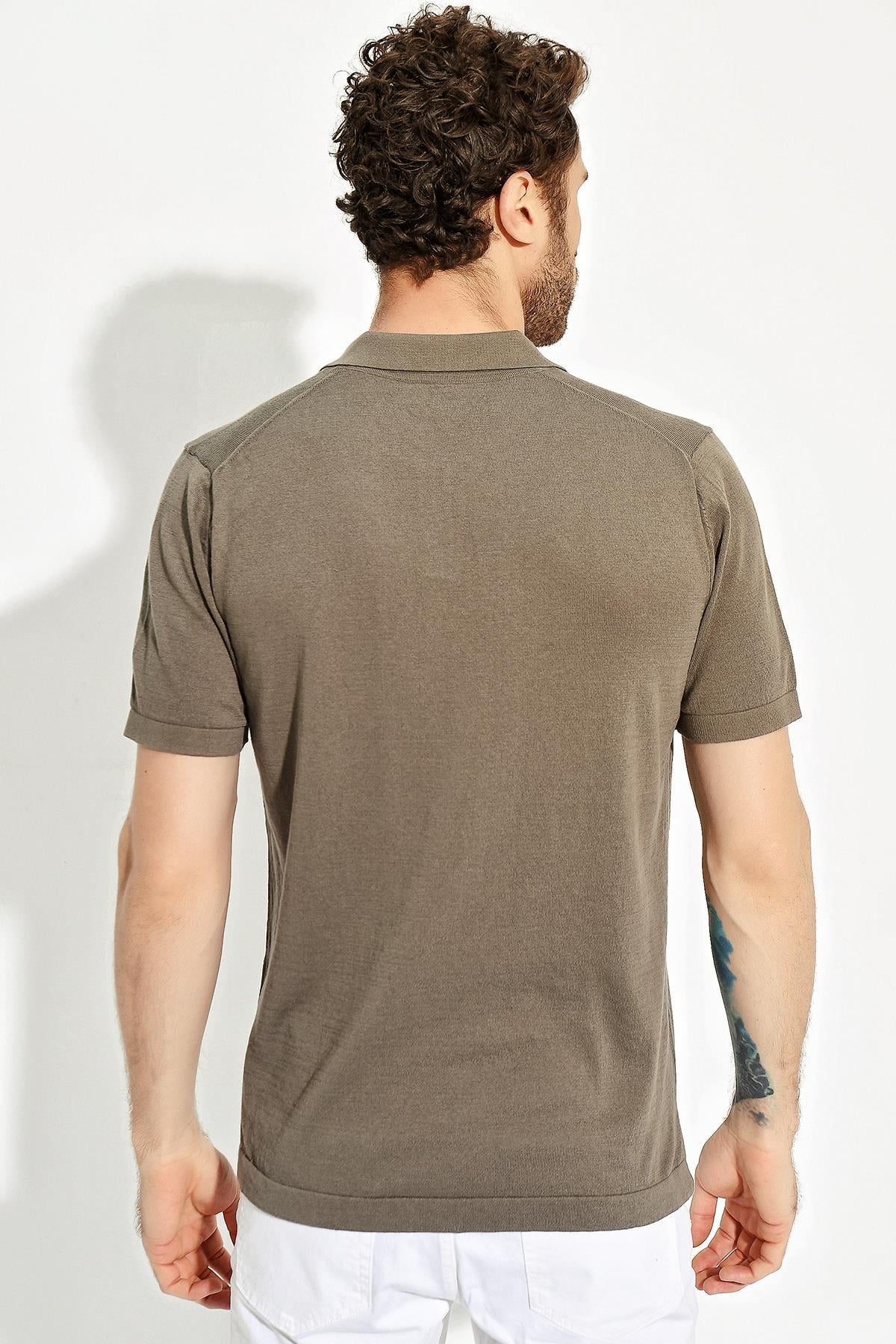 Chuba Erkek Polo Yaka Yırtmaçlı Spor Triko T-Shirt Haki 20S403