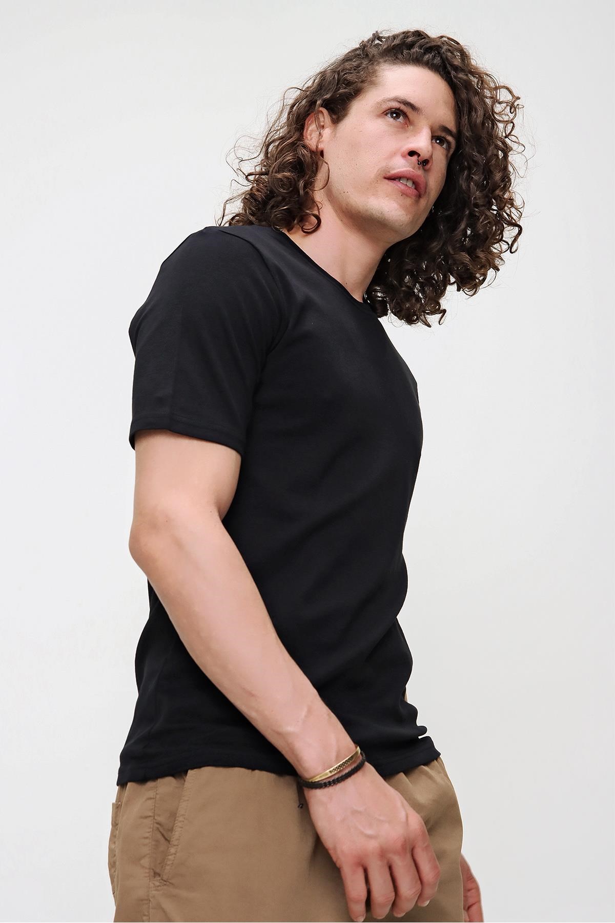 Chuba Erkek Premium Bisiklet Yaka Dokulu Regular Fit Basic T-Shirt 21S103