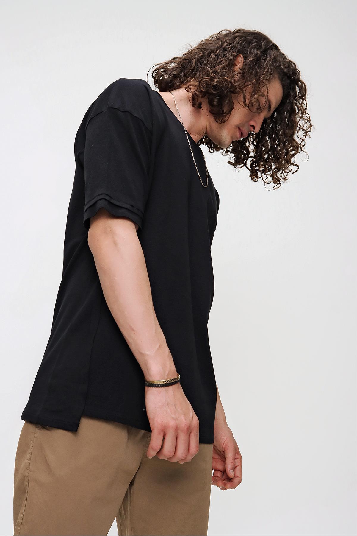 Chuba Erkek Premium Bisiklet Yaka Dokulu Oversize Spor Kesim t-Shirt 21S105