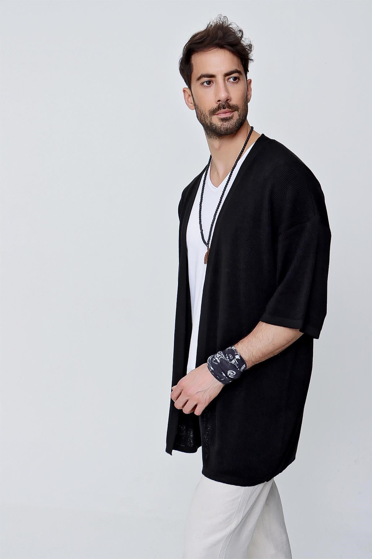 Chuba Erkek Rahat Kalıp Triko Kimono Siyah  22SM211