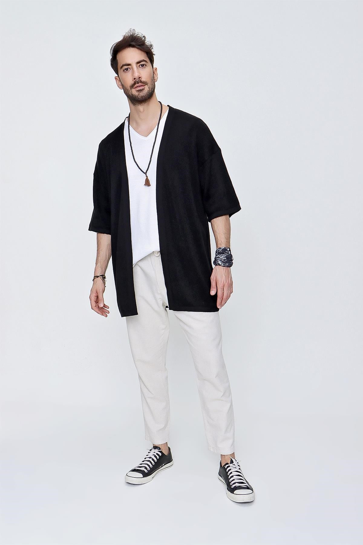 Chuba Erkek Rahat Kalıp Triko Kimono Siyah  22SM211