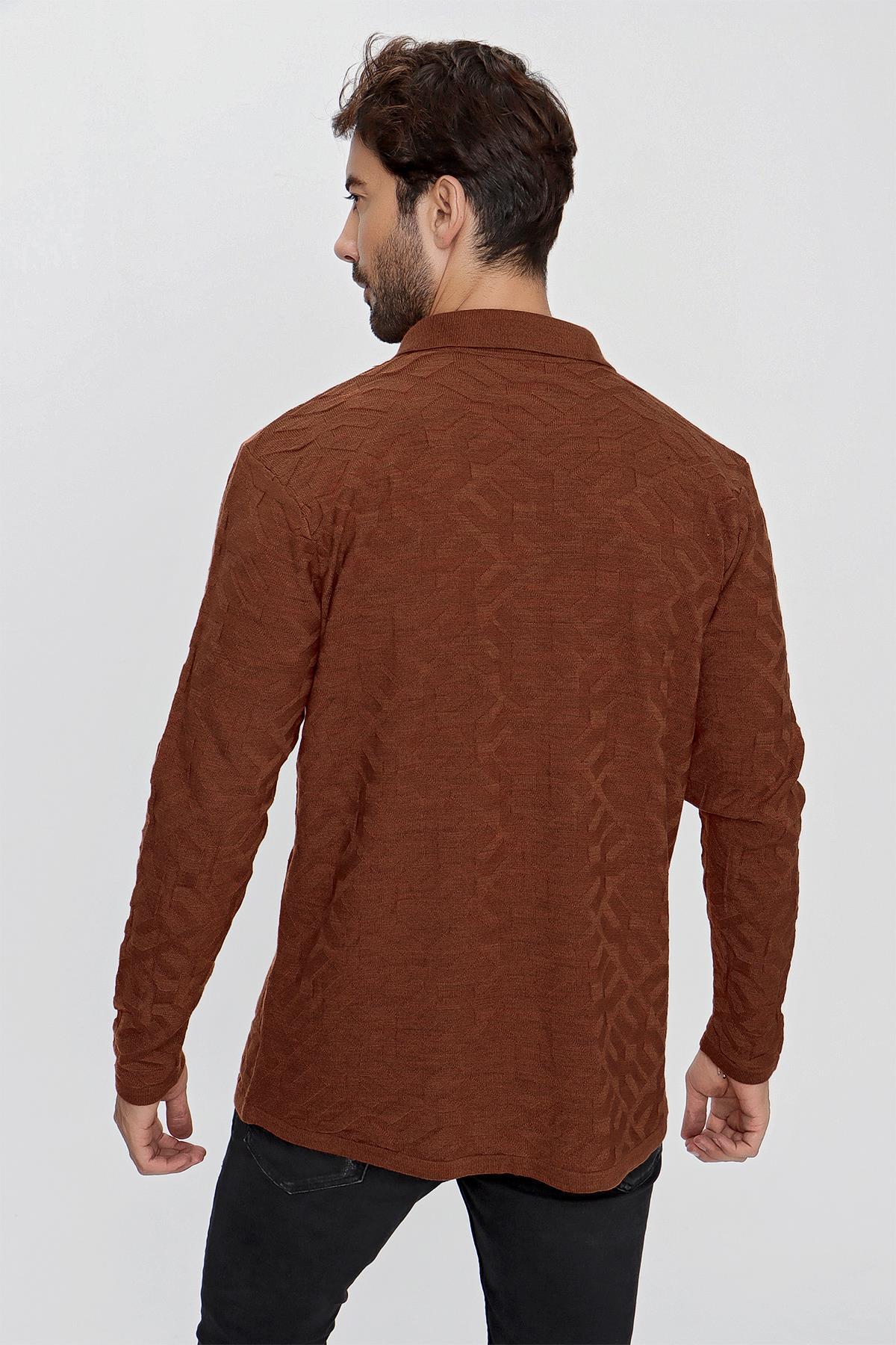 CHUBA Erkek Regular Fit Desenli Uzun Kollu Triko Gömlek Tarçın 23W211