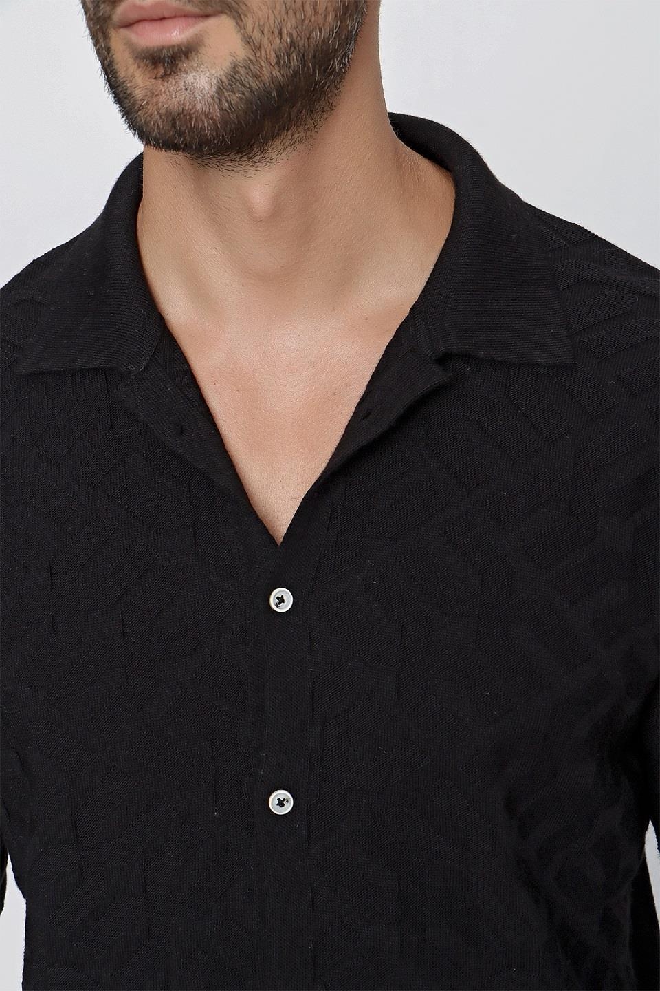CHUBA Erkek Regular Fit Desenli Uzun Kollu Triko Gömlek Siyah 23W211