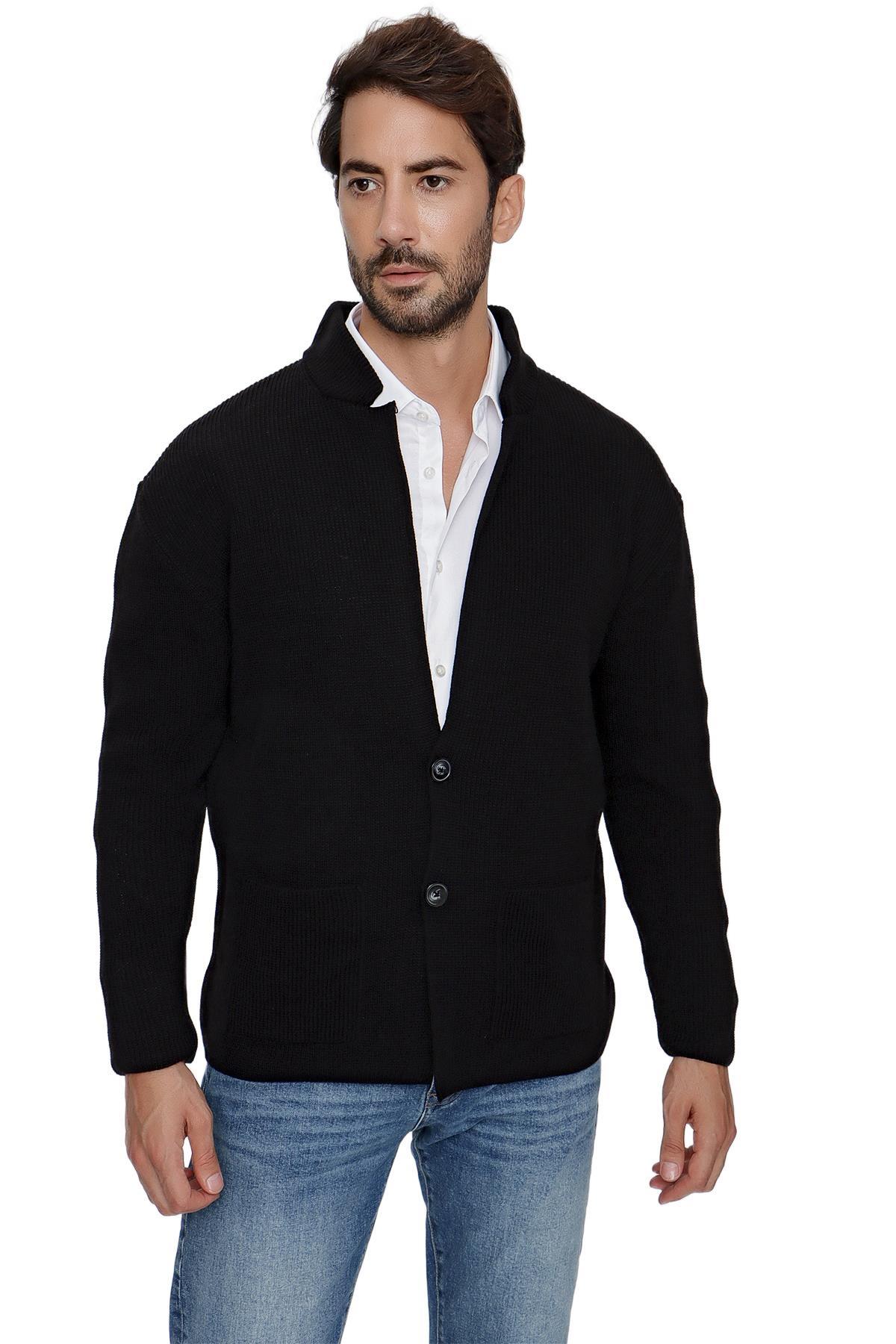 CHUBA Erkek Regular Fit Selanik Triko Hırka Siyah 23W208