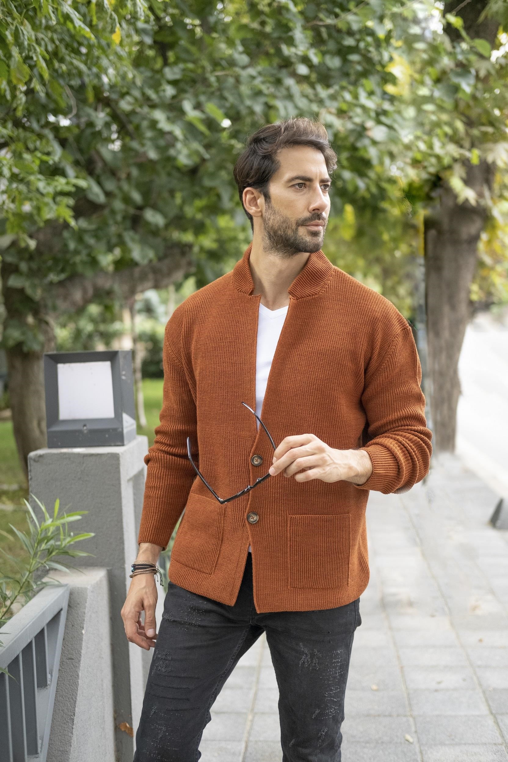 CHUBA Erkek Regular Fit Selanik Triko Hırka Tarçın 23W208