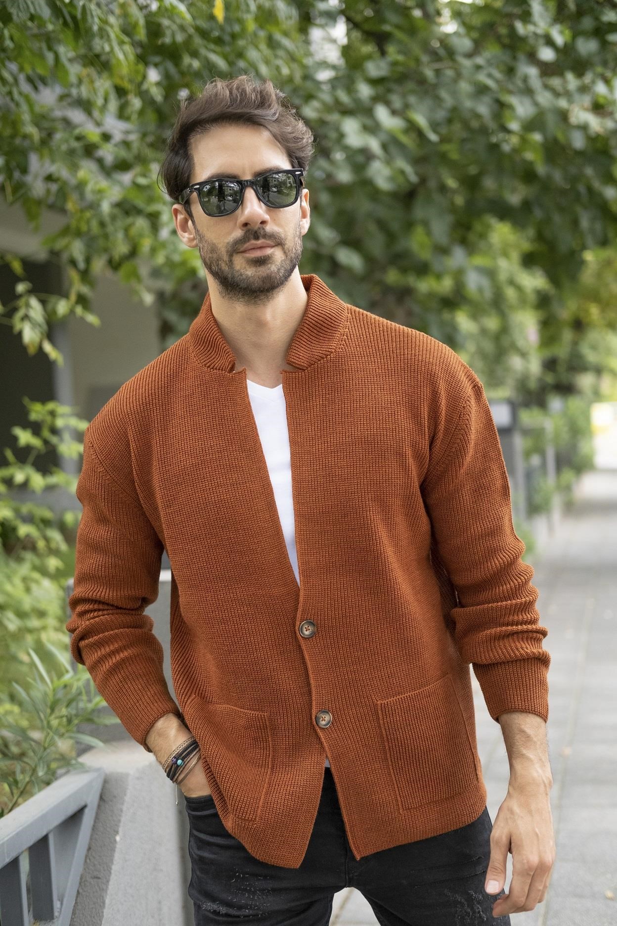 CHUBA Erkek Regular Fit Selanik Triko Hırka Tarçın 23W208