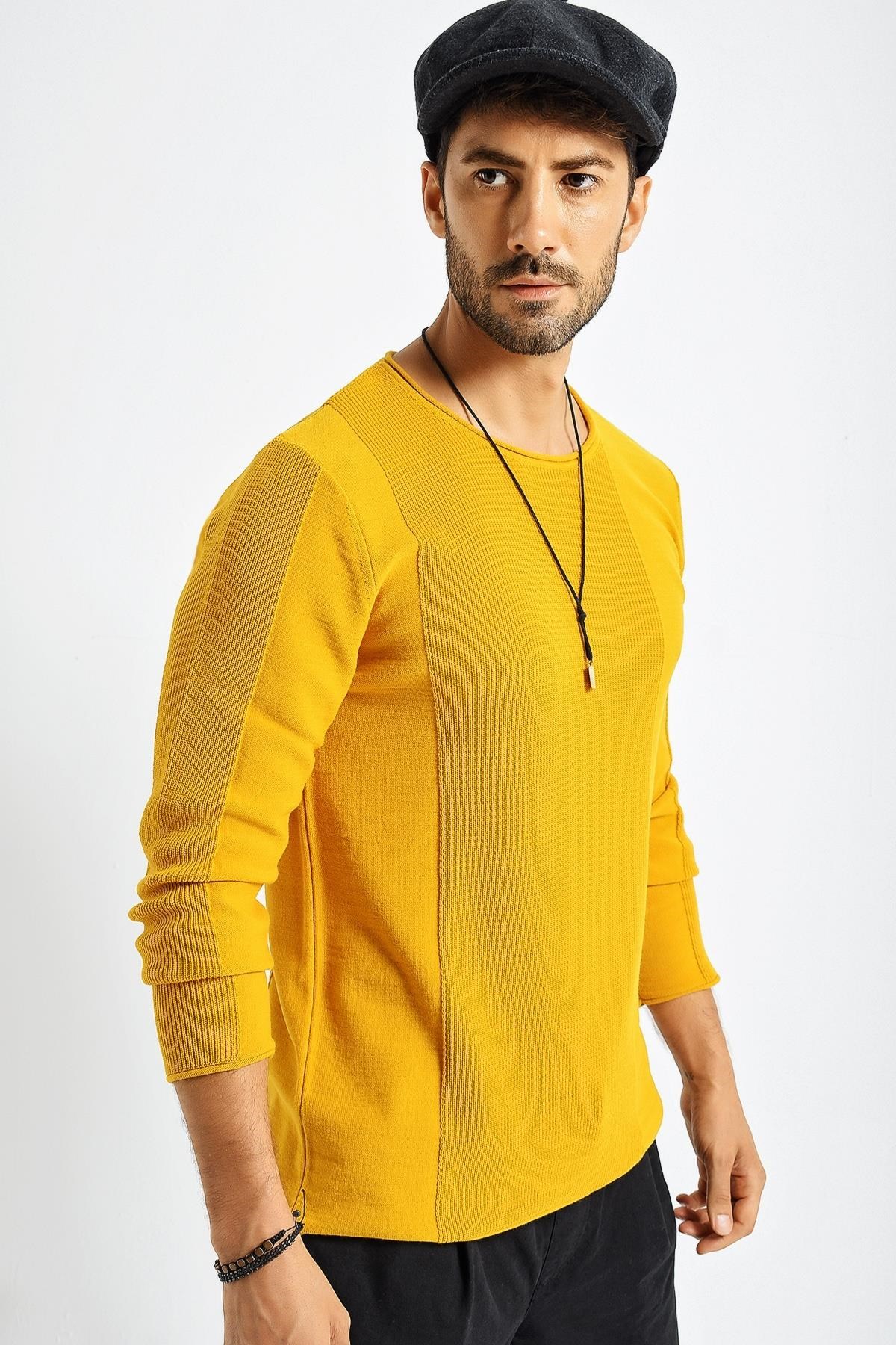 Chuba Erkek Roll Yaka Panel Desen İnce Spor Triko Kazak 21W306