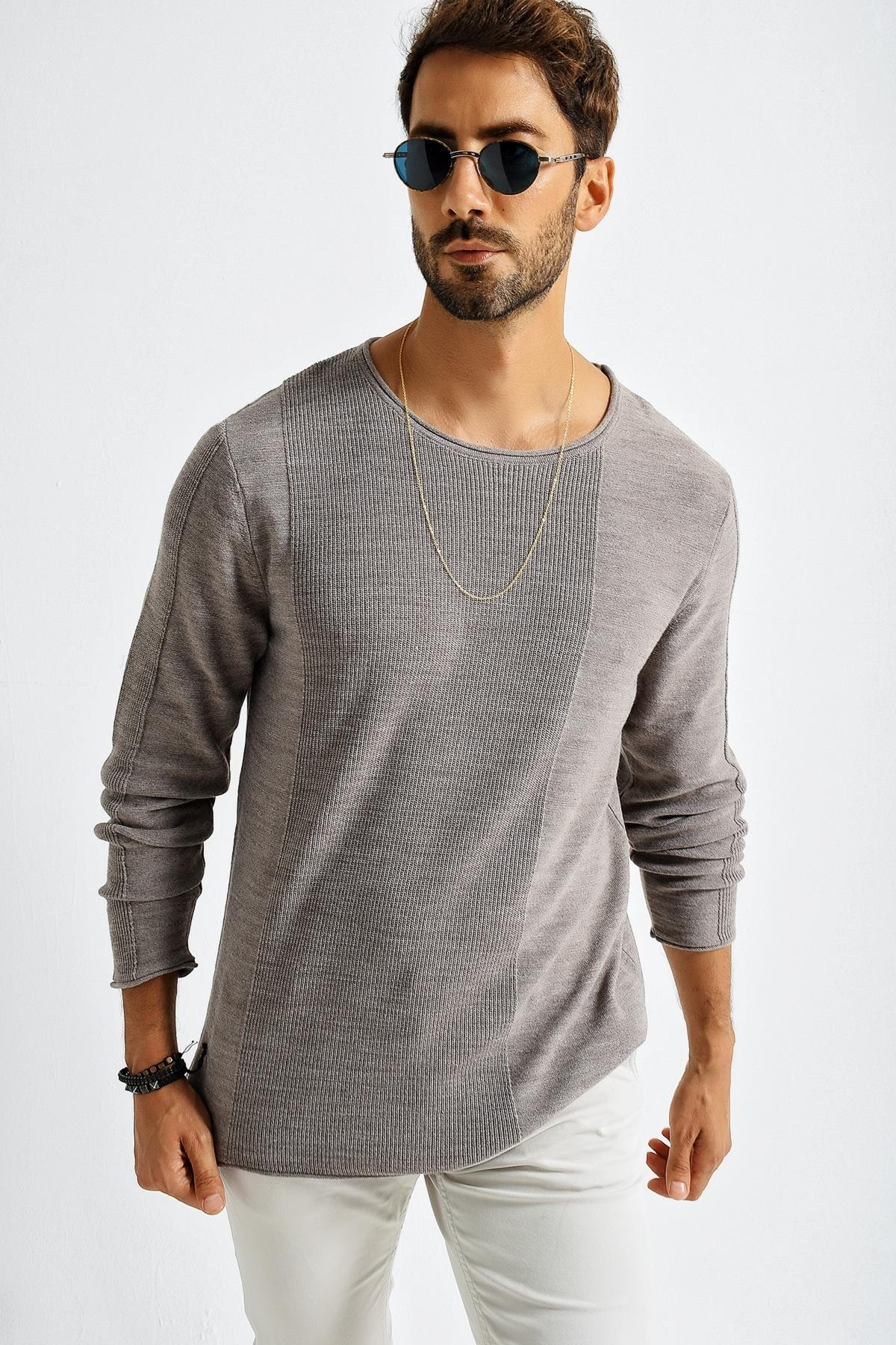 Chuba Erkek Roll Yaka Panel Desen İnce Spor Triko Kazak 21W306