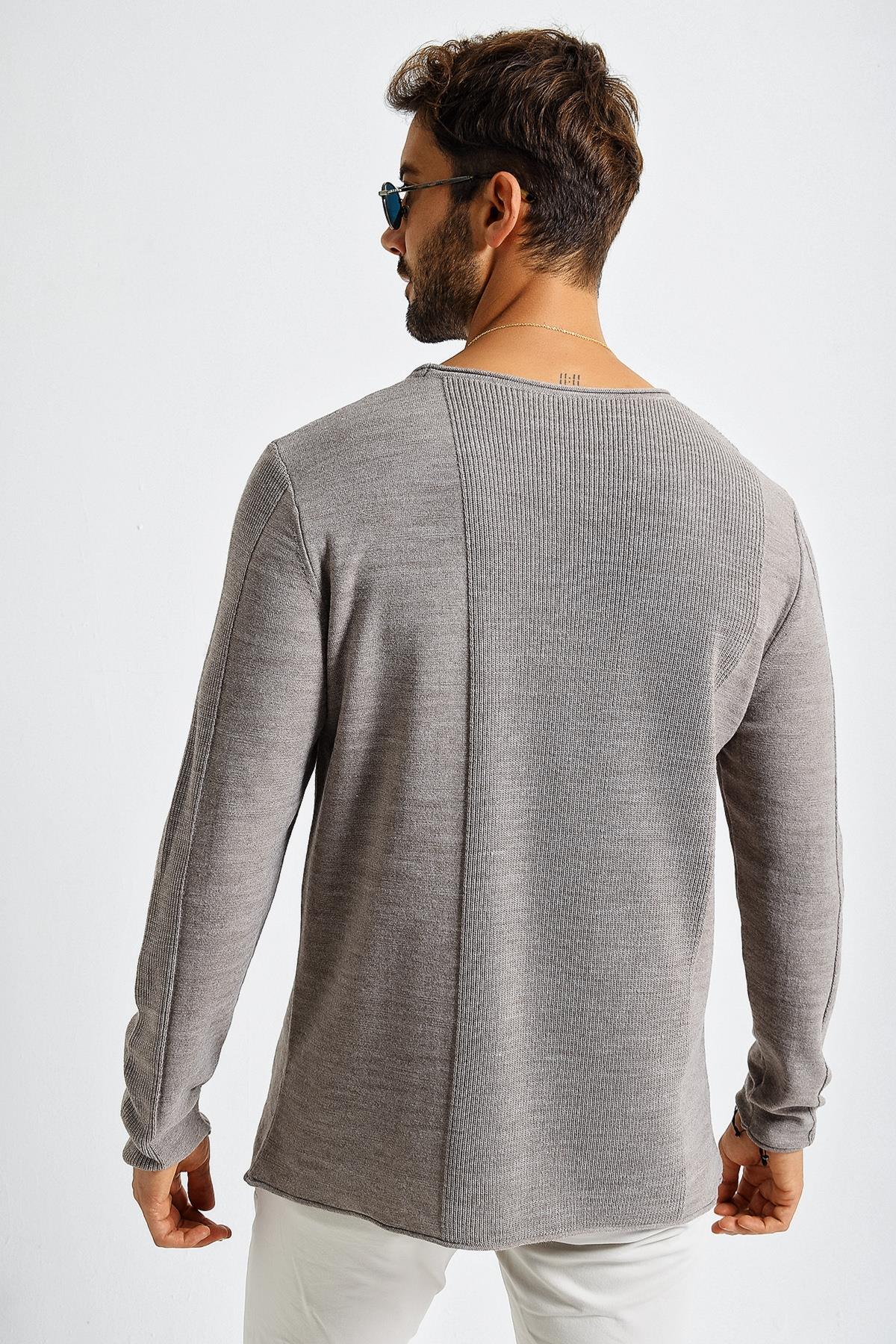 Chuba Erkek Roll Yaka Panel Desen İnce Spor Triko Kazak 21W306