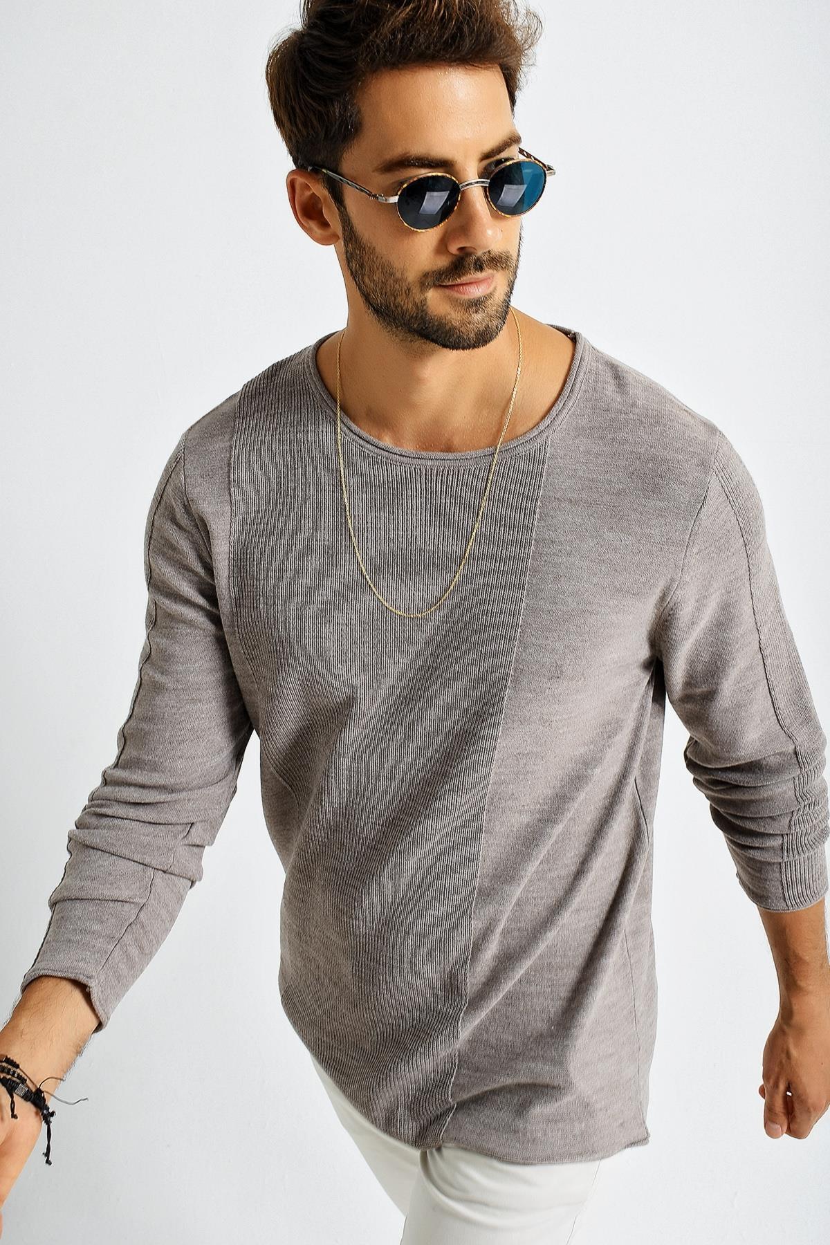 Chuba Erkek Roll Yaka Panel Desen İnce Spor Triko Kazak 21W306