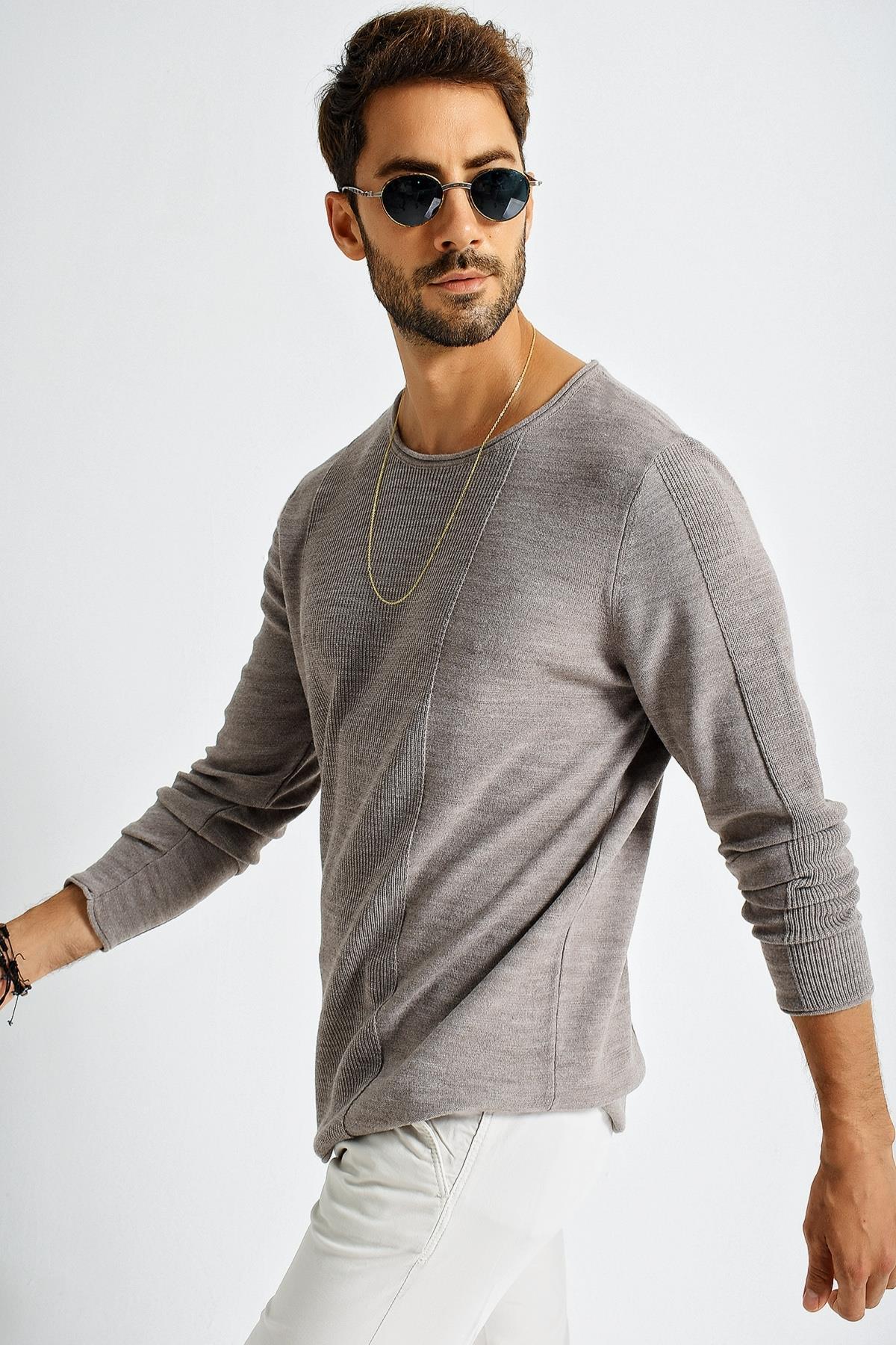 Chuba Erkek Roll Yaka Panel Desen İnce Spor Triko Kazak 21W306