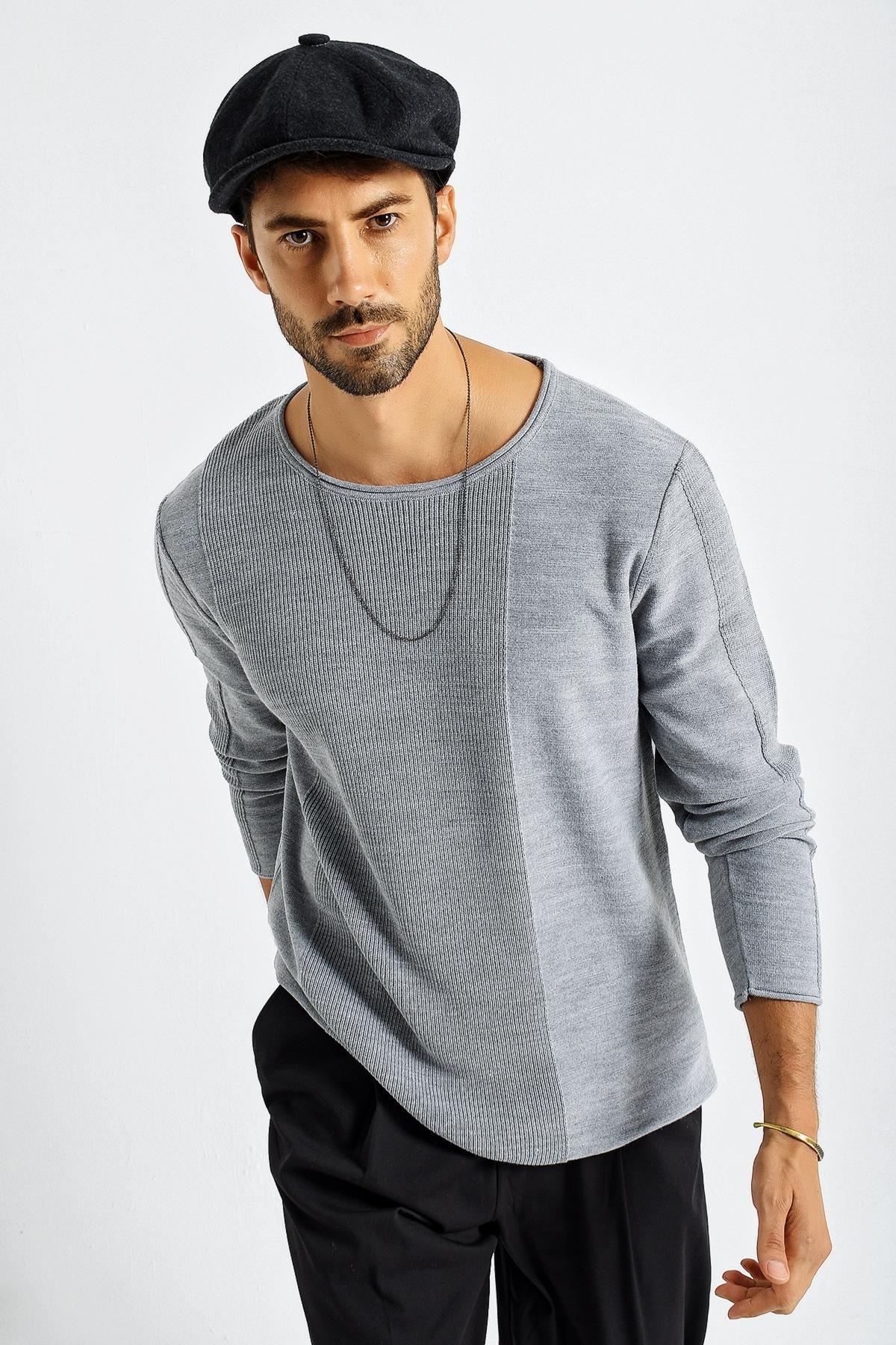 Chuba Erkek Roll Yaka Panel Desen İnce Spor Triko Kazak 21W306