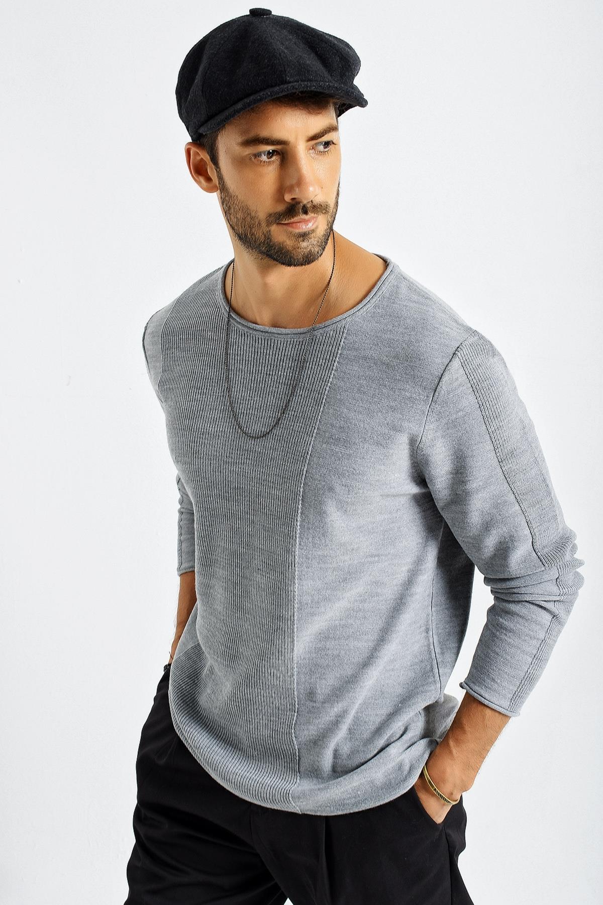 Chuba Erkek Roll Yaka Panel Desen İnce Spor Triko Kazak 21W306