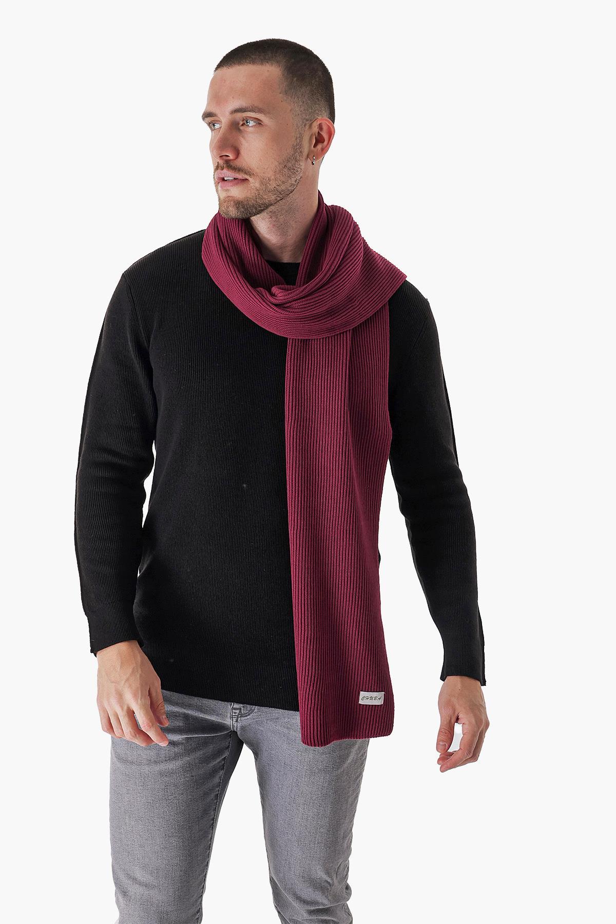 Chuba Erkek Selanik Örgü Triko Atkı Bordo 22W853