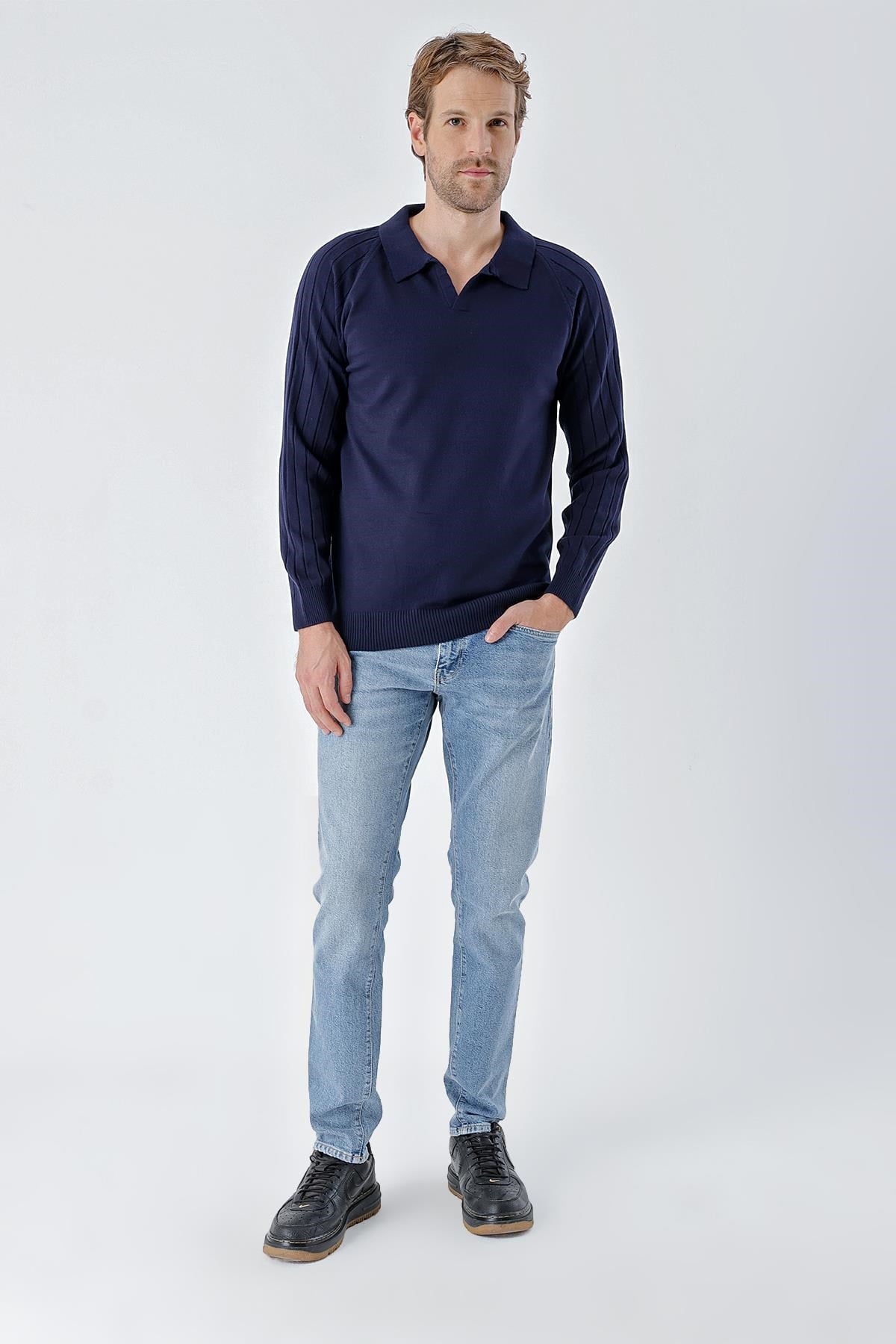 Chuba Erkek Standart Fit Reglan Kol Polo Yaka Triko Kazak Lacivert 24W210