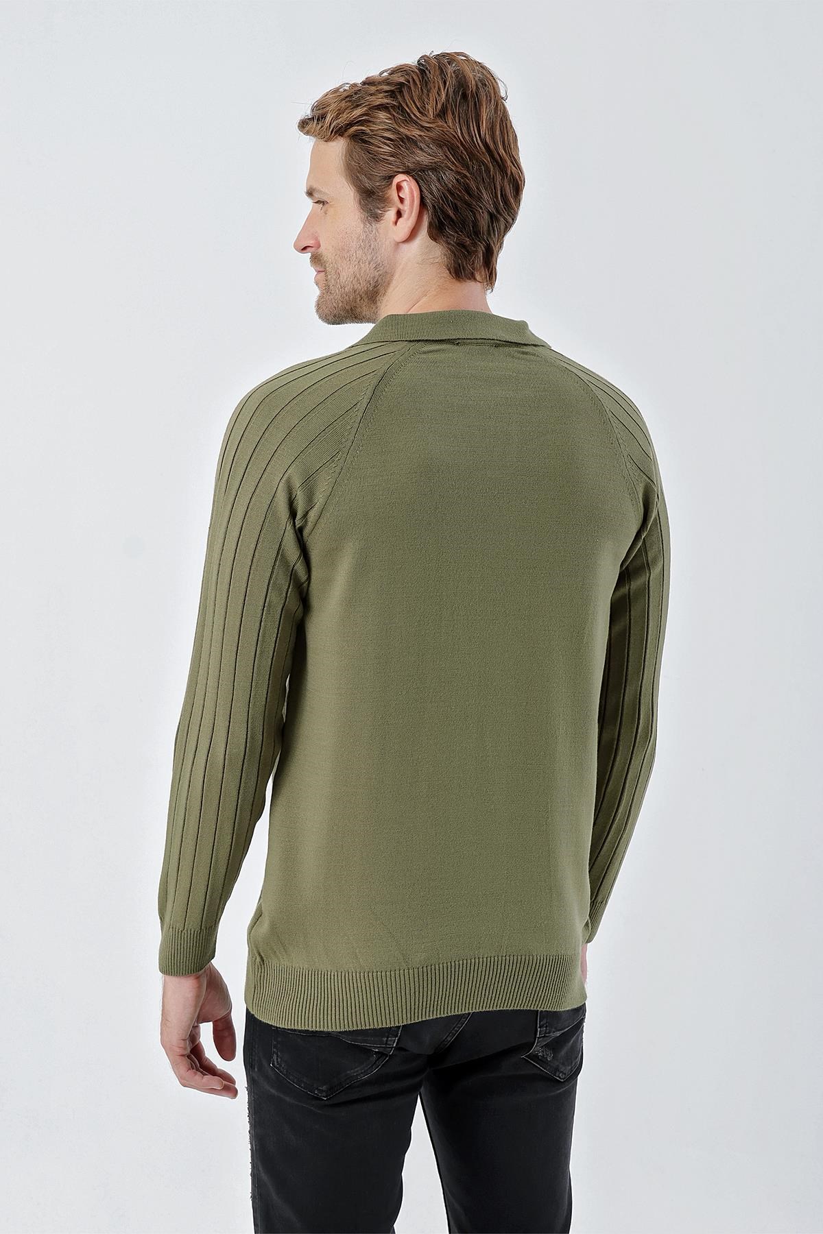 Chuba Erkek Standart Fit Reglan Kol Polo Yaka Triko Kazak Haki 24W210