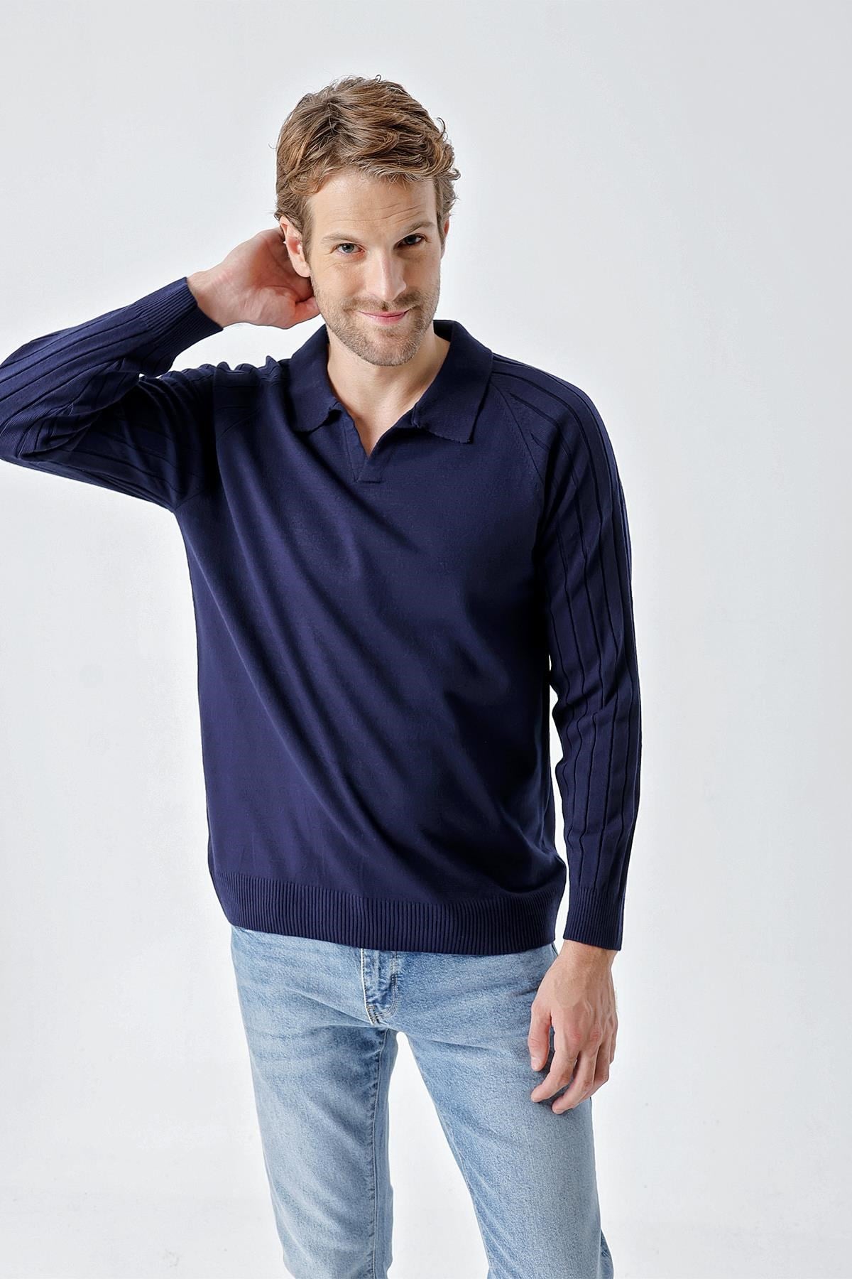 Chuba Erkek Standart Fit Reglan Kol Polo Yaka Triko Kazak Lacivert 24W210