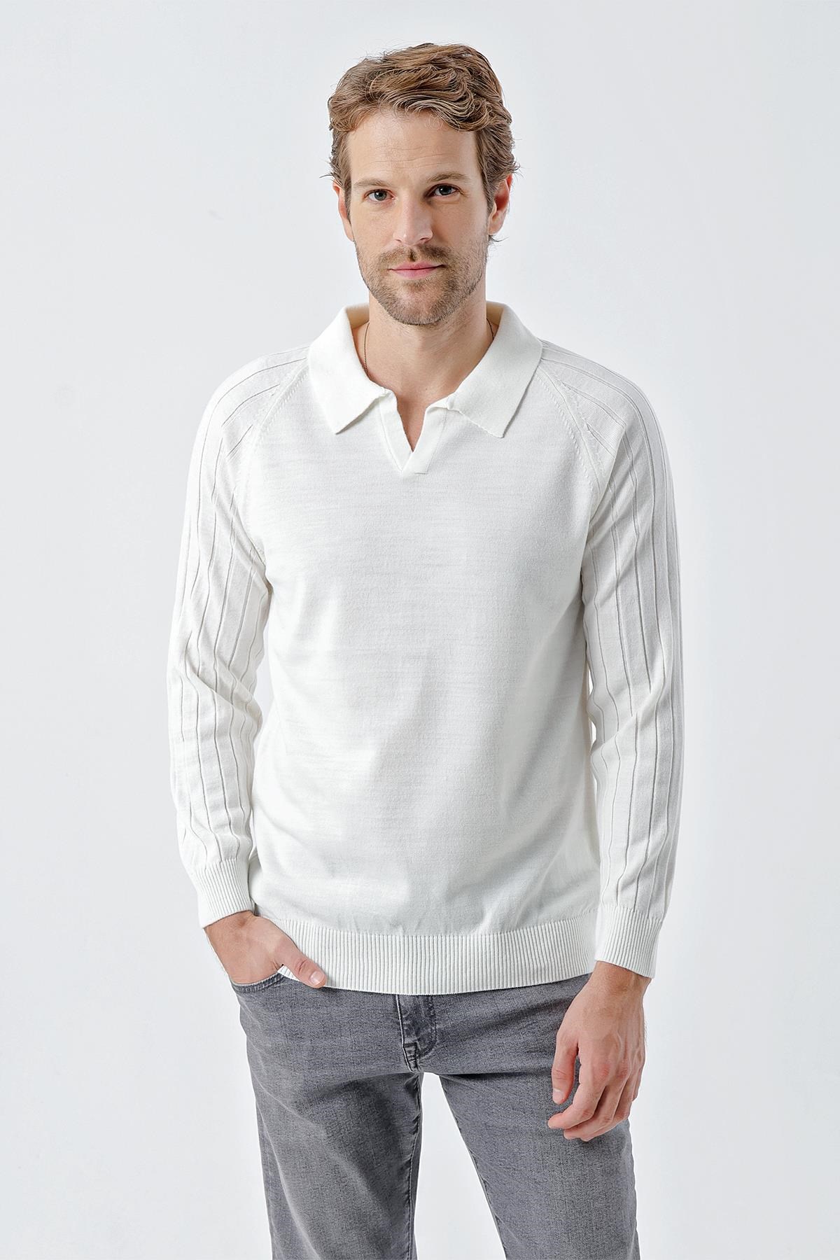 Chuba Erkek Standart Fit Reglan Kol Polo Yaka Triko Kazak Ekru 24W210