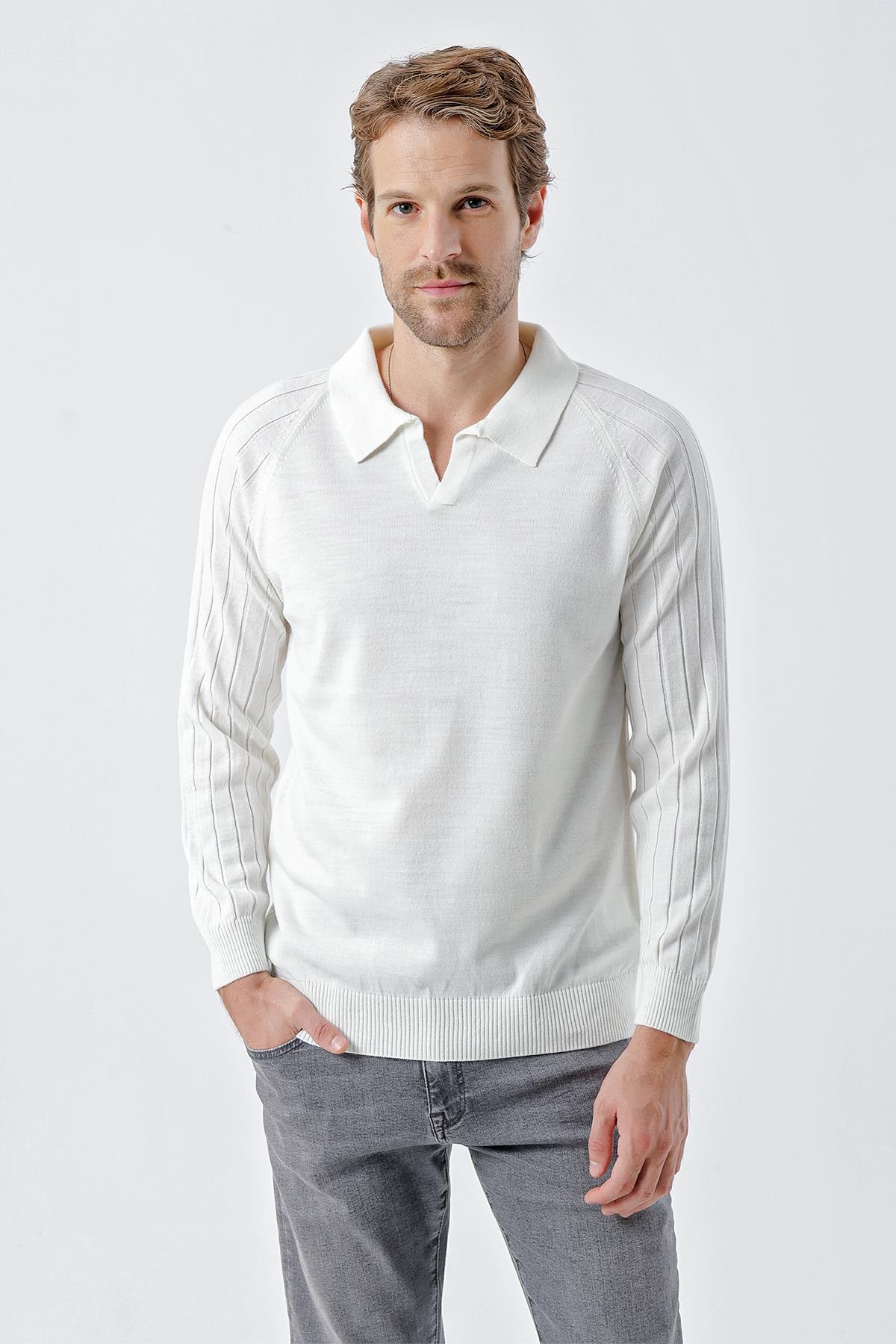 Chuba Erkek Standart Fit Reglan Kol Polo Yaka Triko Kazak Ekru 24W210