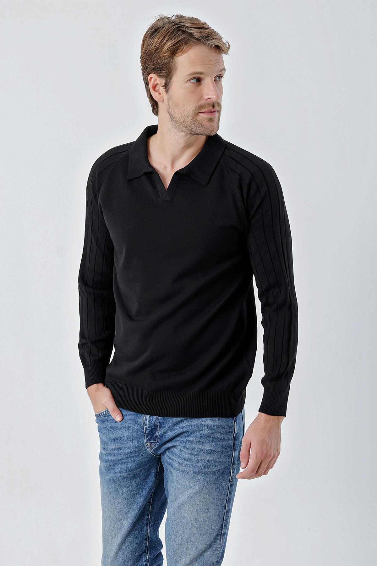 Chuba Erkek Standart Fit Reglan Kol Polo Yaka Triko Kazak Siyah 24W210
