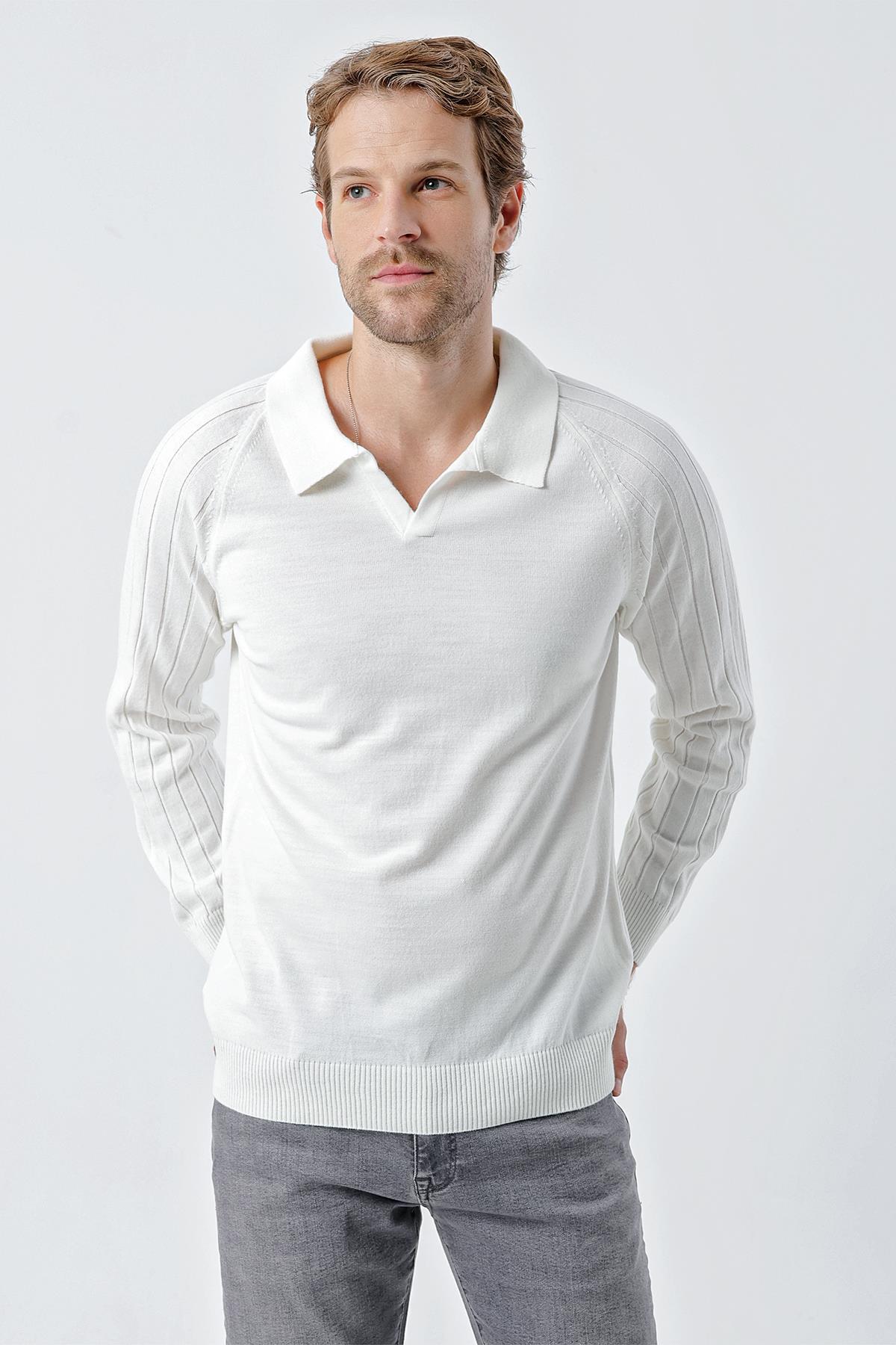 Chuba Erkek Standart Fit Reglan Kol Polo Yaka Triko Kazak Ekru 24W210