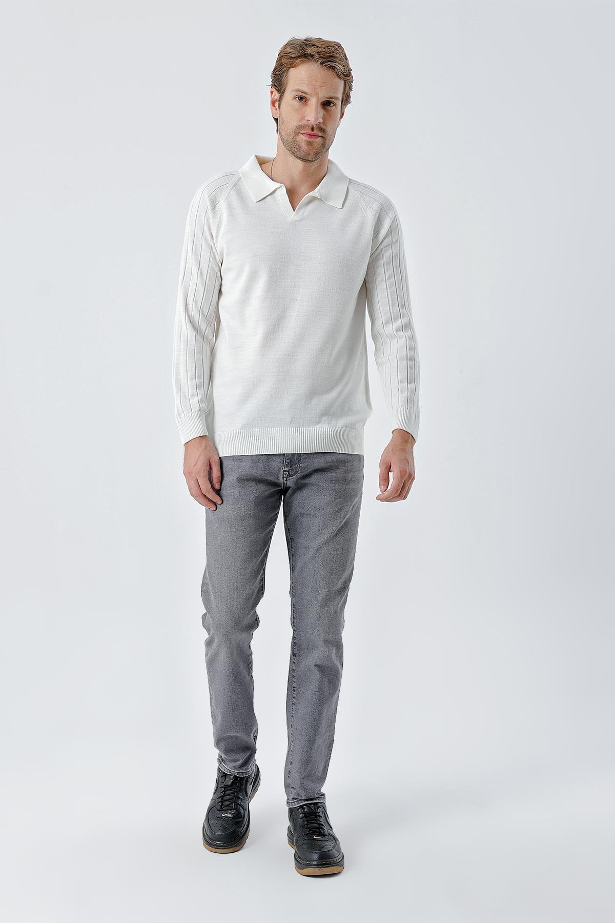 Chuba Erkek Standart Fit Reglan Kol Polo Yaka Triko Kazak Ekru 24W210
