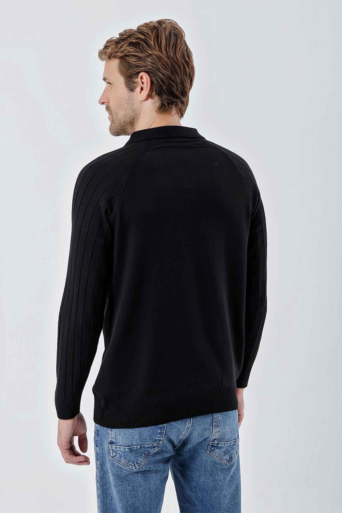 Chuba Erkek Standart Fit Reglan Kol Polo Yaka Triko Kazak Siyah 24W210