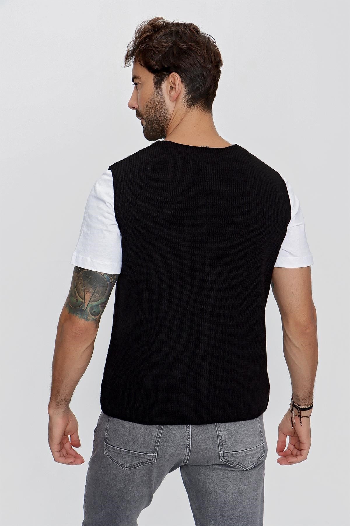 CHUBA Erkek Süs Cepli Regular Fit Triko Yelek Siyah 23W218
