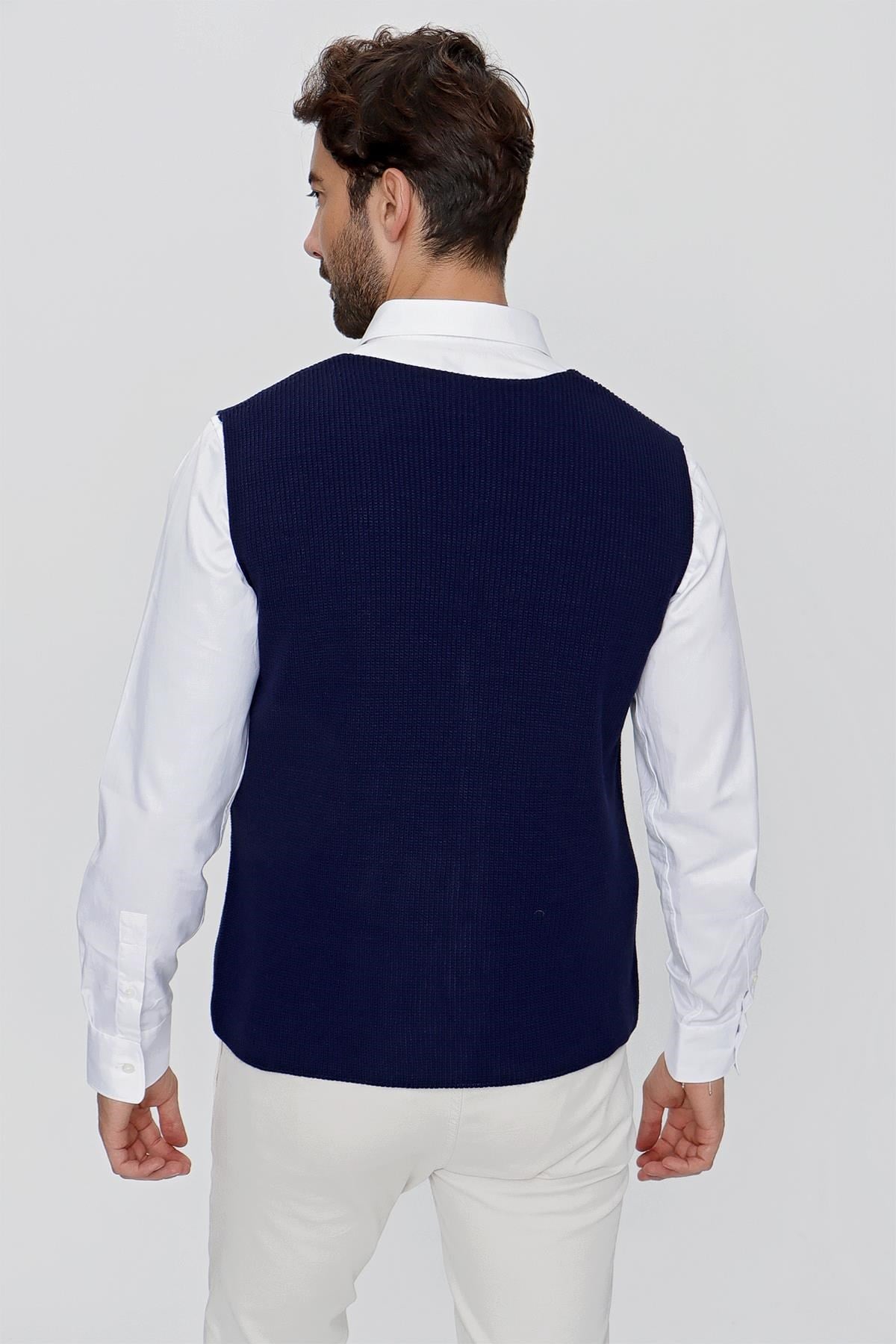 CHUBA Erkek Süs Cepli Regular Fit Triko Yelek Lacivert 23W218