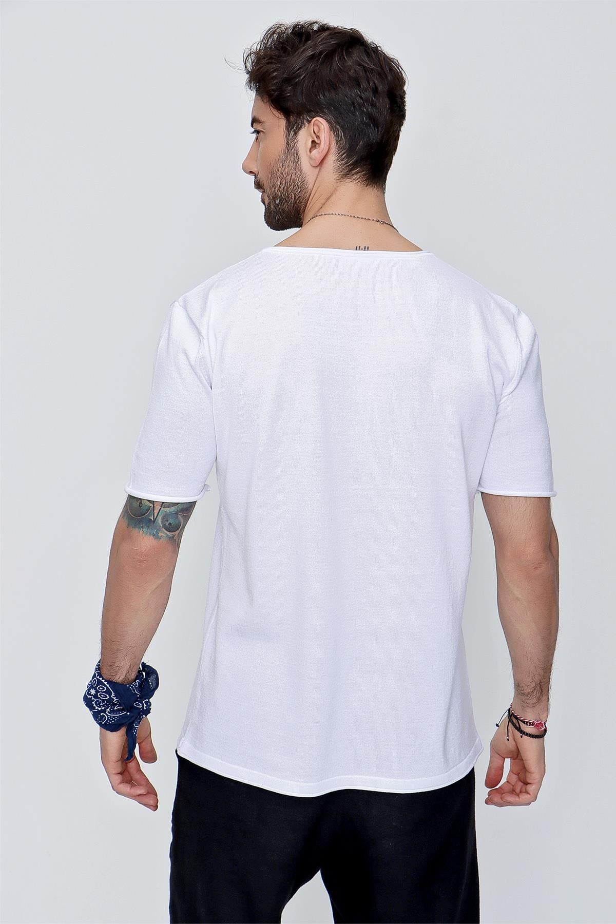 Chuba Erkek V Yaka Loose Fit Pamuklu İnce Triko T-Shirt Beyaz  22SM204