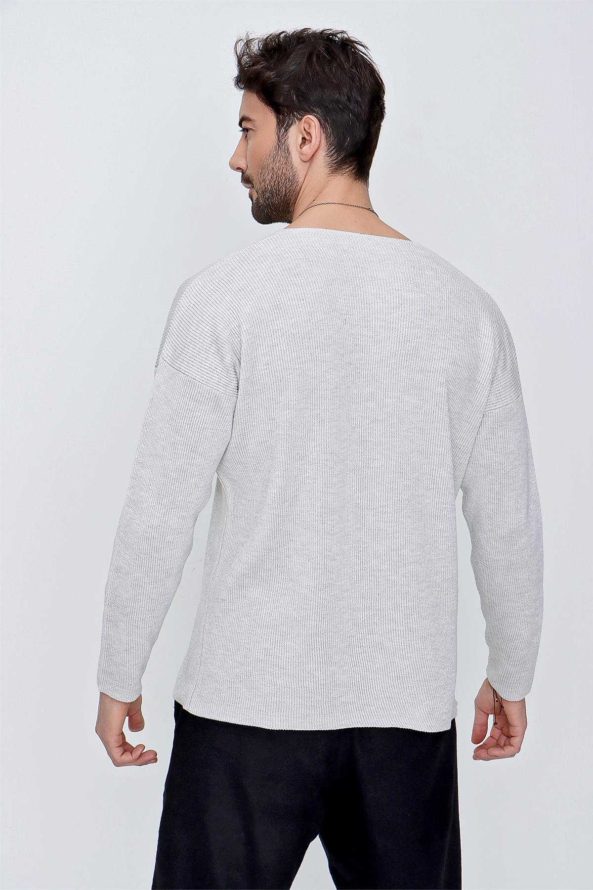 Chuba Erkek V Yaka Pamuklu Salaş Triko Kazak Gri  22SM212