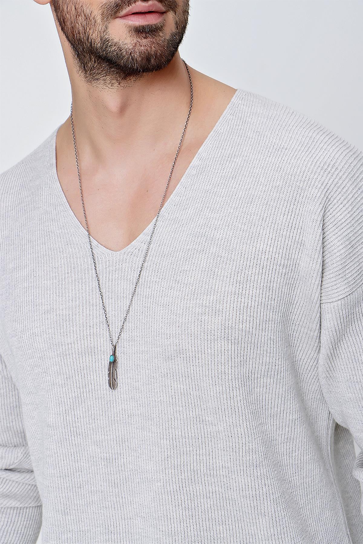 Chuba Erkek V Yaka Pamuklu Salaş Triko Kazak Gri  22SM212