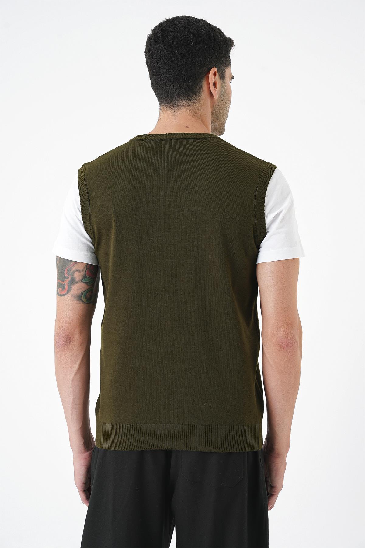 Chuba Erkek V Yaka Regular Fit Triko Süveter Haki 25W2001