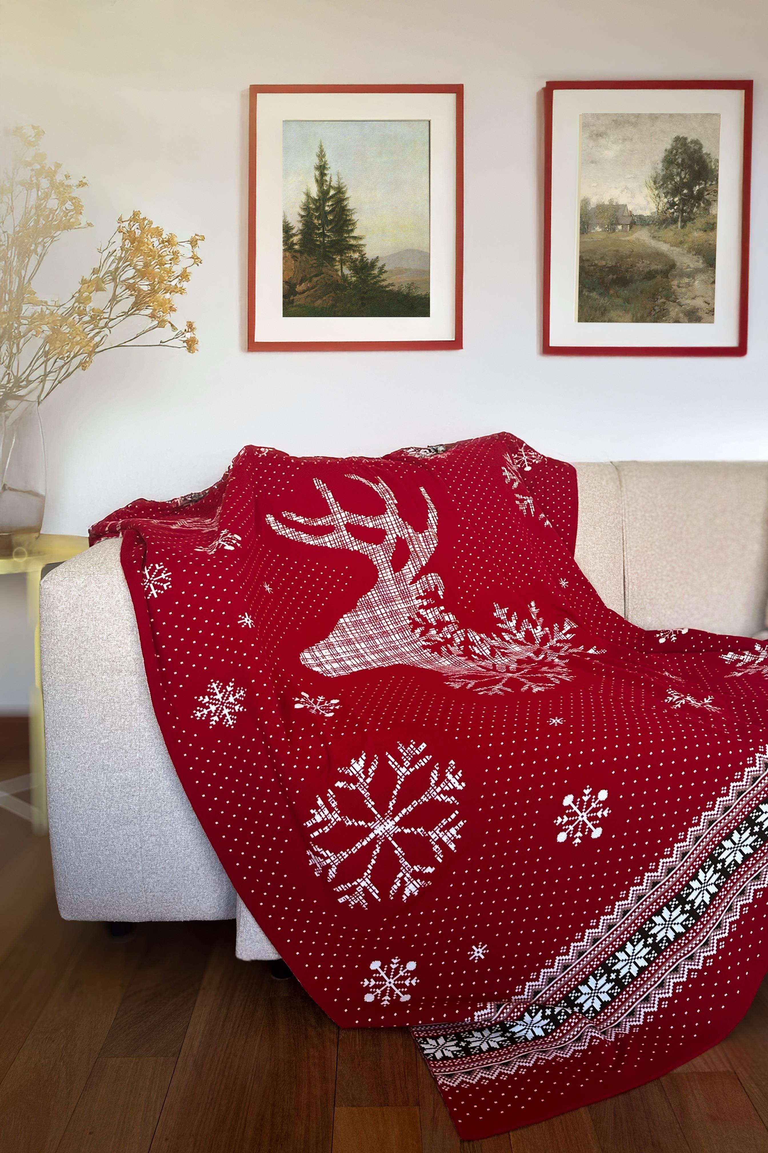 CHUBA HOME Jakarlı TV Battaniyesi - Koltuk Şalı (130x170cm) Kırmızı CHOME103