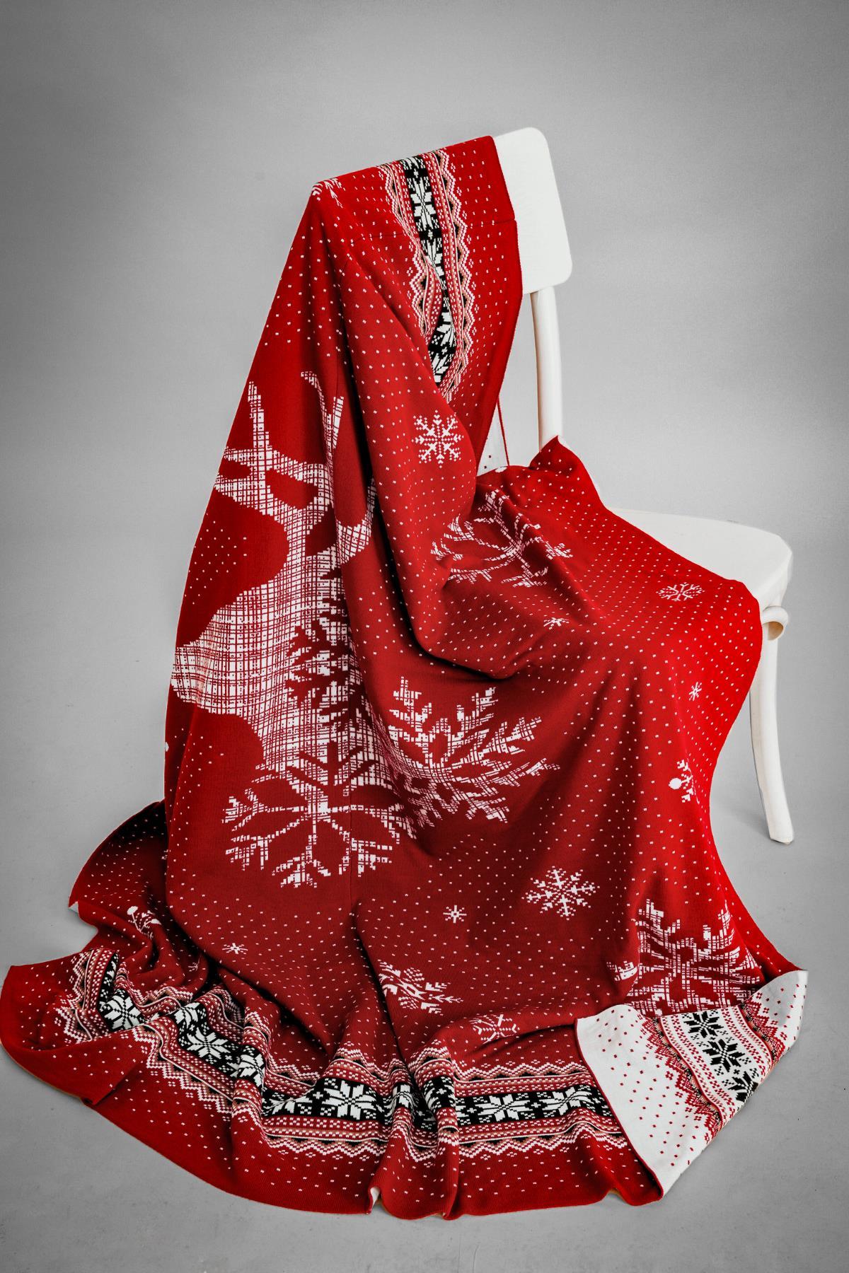 CHUBA HOME Jakarlı TV Battaniyesi - Koltuk Şalı (130x170cm) Kırmızı CHOME103