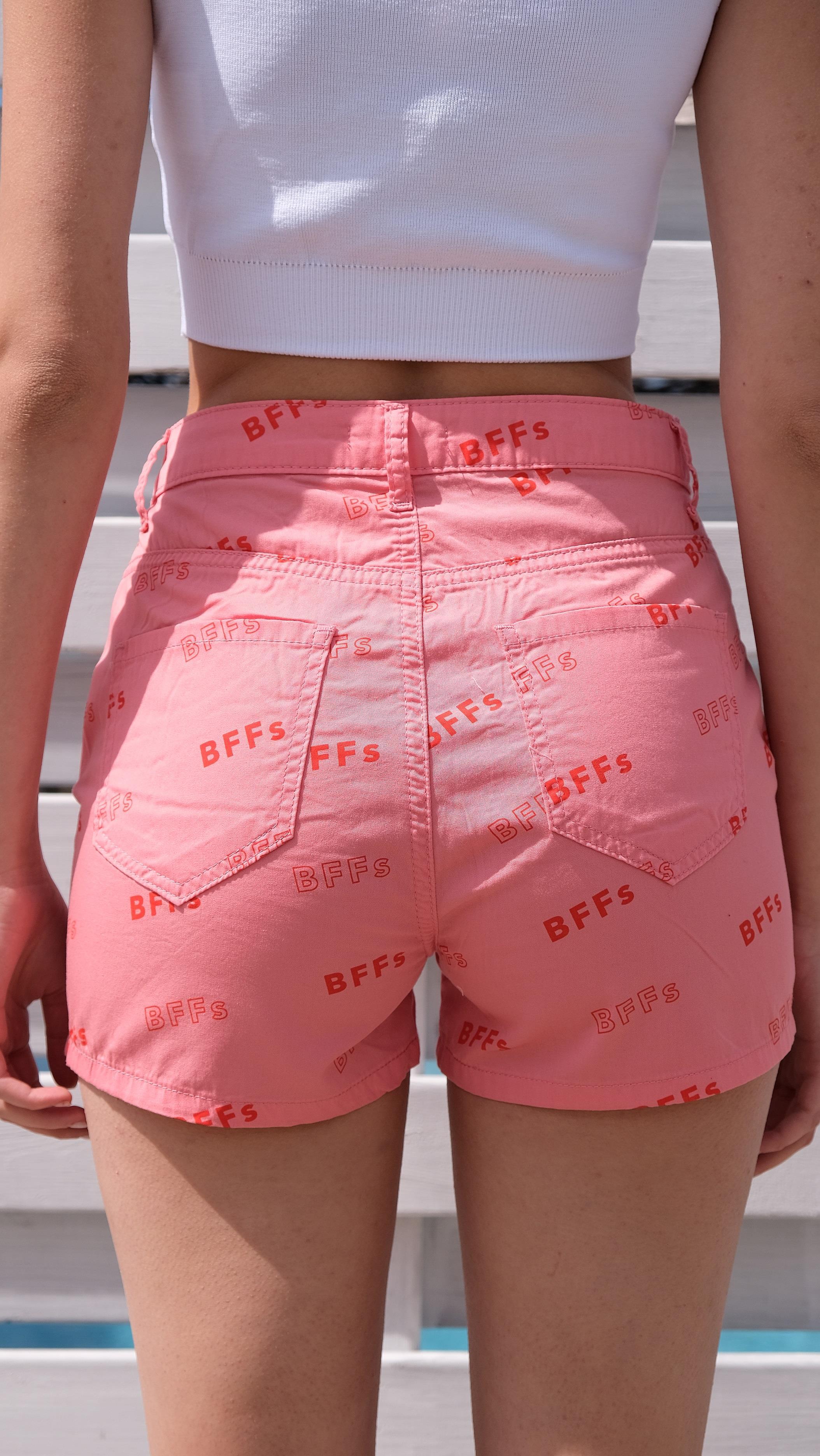 Chuba Kadın %100 Pamuklu Baskı Detaylı Düz Kesim Mini Şort Pembe 23S1032