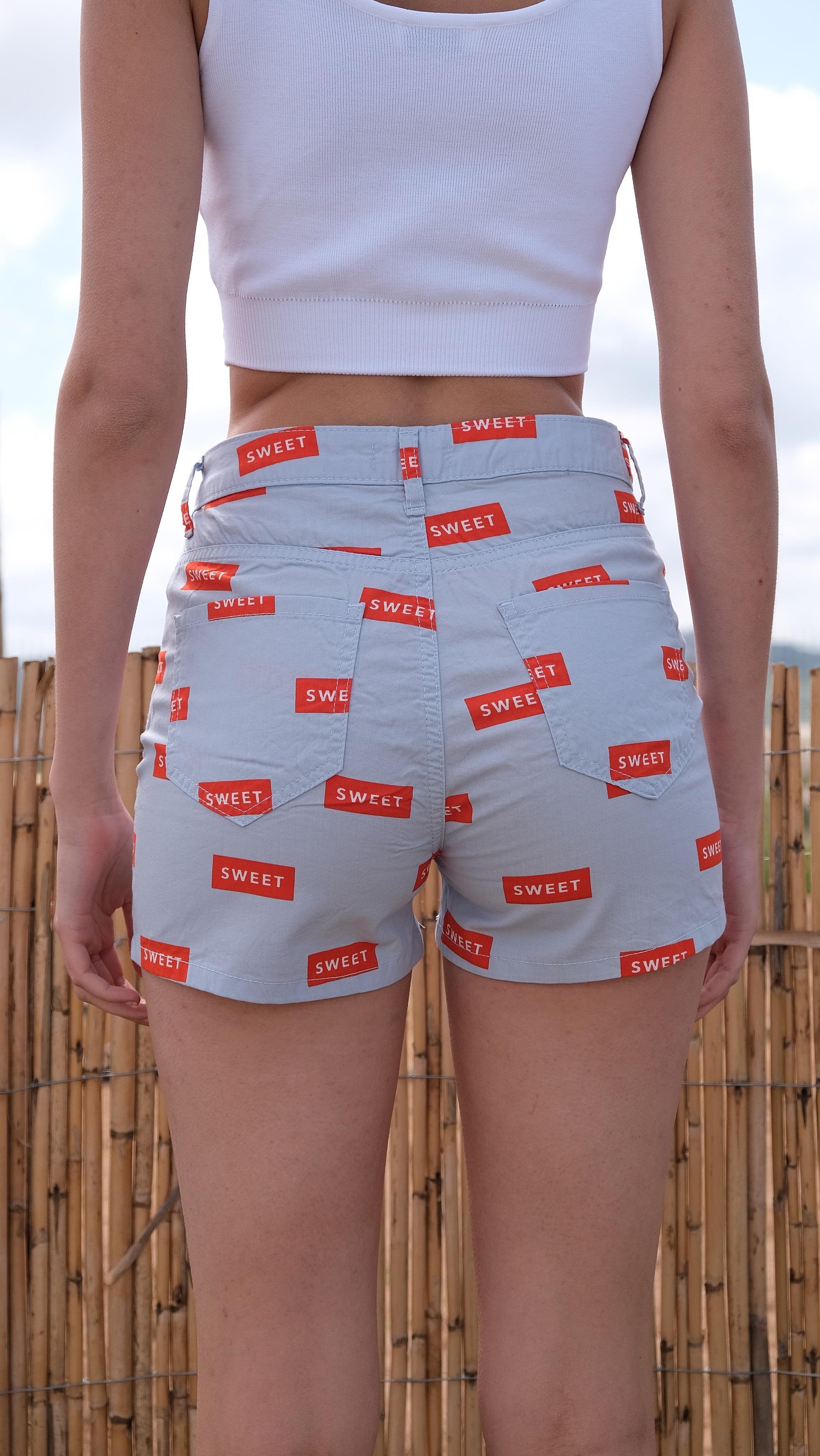 Chuba Kadın %100 Pamuklu Baskı Detaylı Düz Kesim Mini Şort Açık Mavi 23S1032