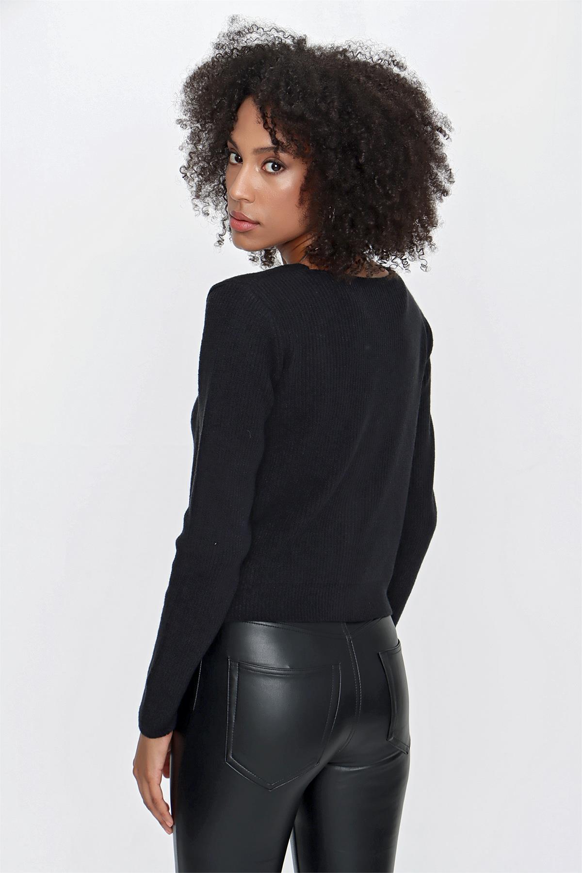 CHUBA Kadın Askılı Atlet - Hırka Melanj İkili Triko Takım Siyah 23W317