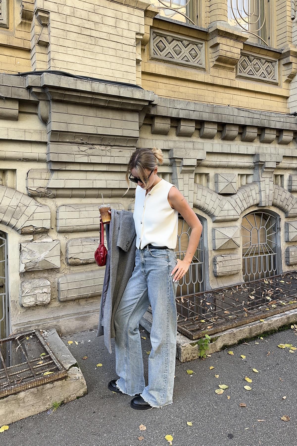 Chuba Kadın Bisiklet Yaka Gümüş Düğme Aksesuarlı Triko Yelek Ekru 26W3035