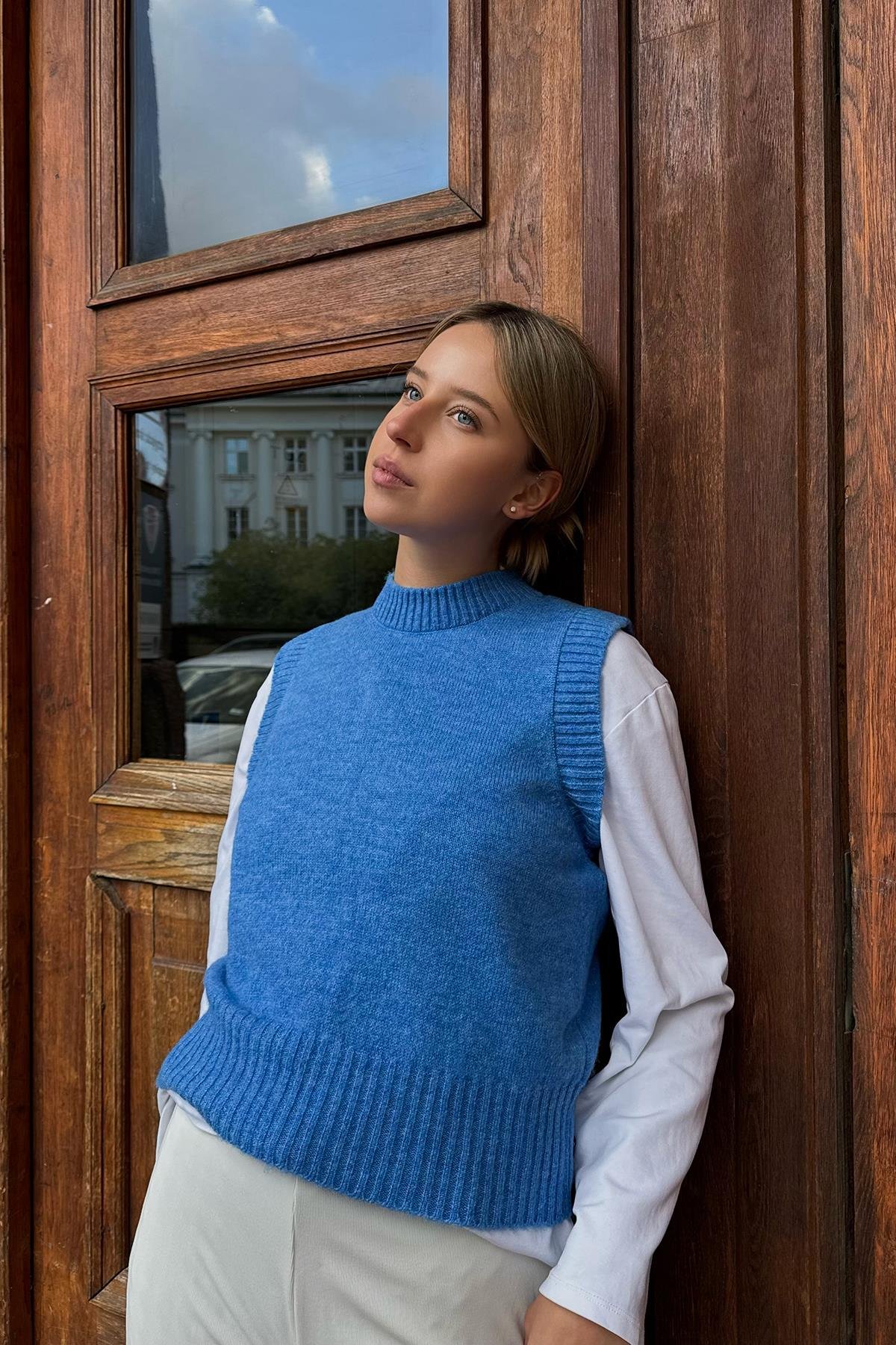 Chuba Kadın Bisiklet Yaka Yumuşak Dokulu Triko Süveter Mavi 26W3034