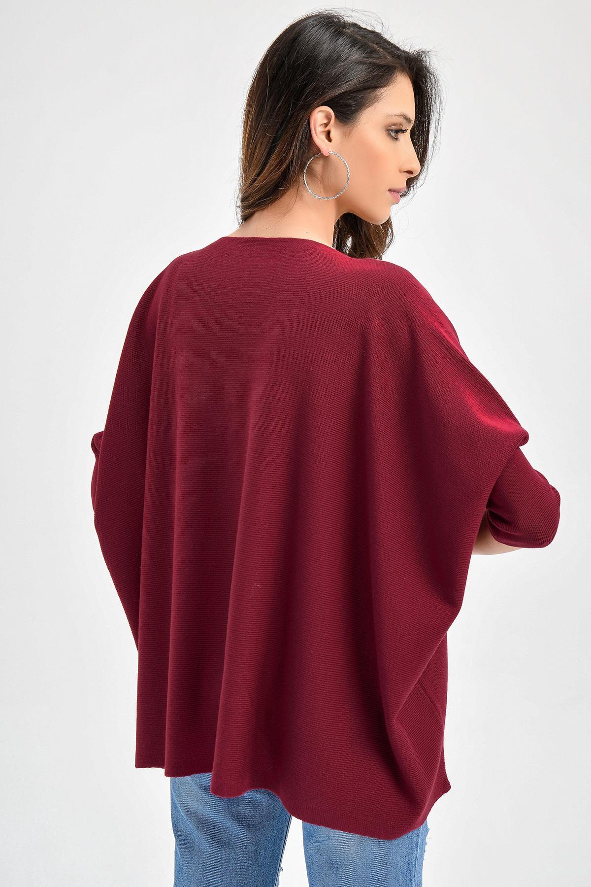 Chuba Kadın Bordo Triko Panço 20W104